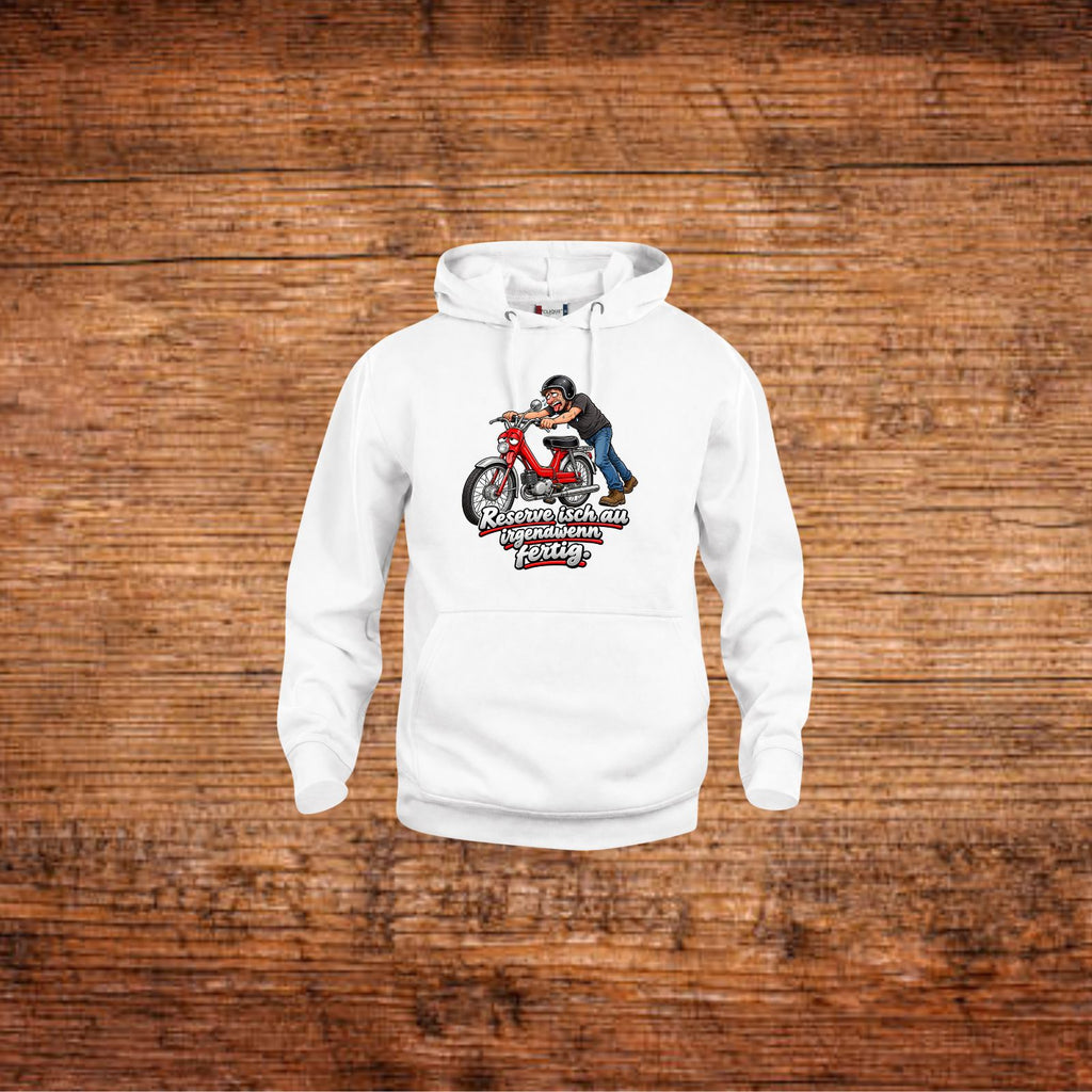 Weißer Hoodie mit Mofa-Frontprint und Kängurutasche