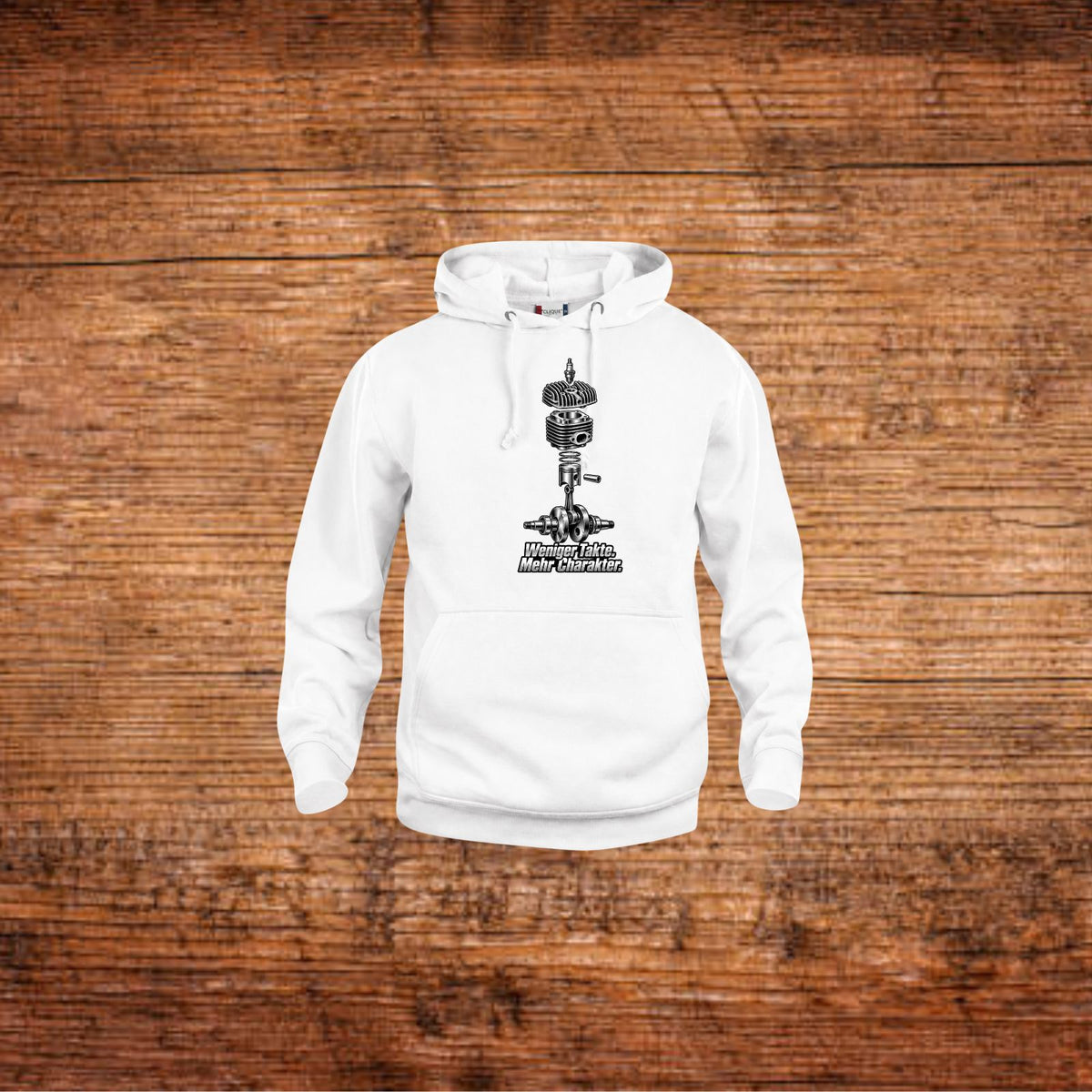 Weißer Hoodie mit Kapuze und Frontprint, Kordelzug vorne