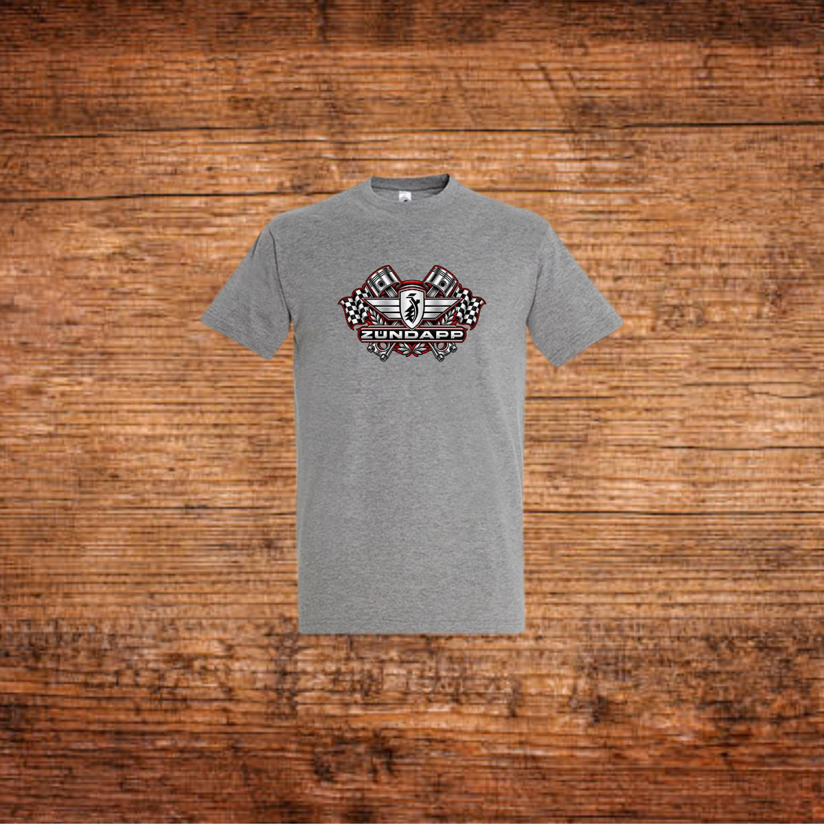 Zündapp T-Shirt grau mit Zündapp-Kolben-Motiv auf der Brust