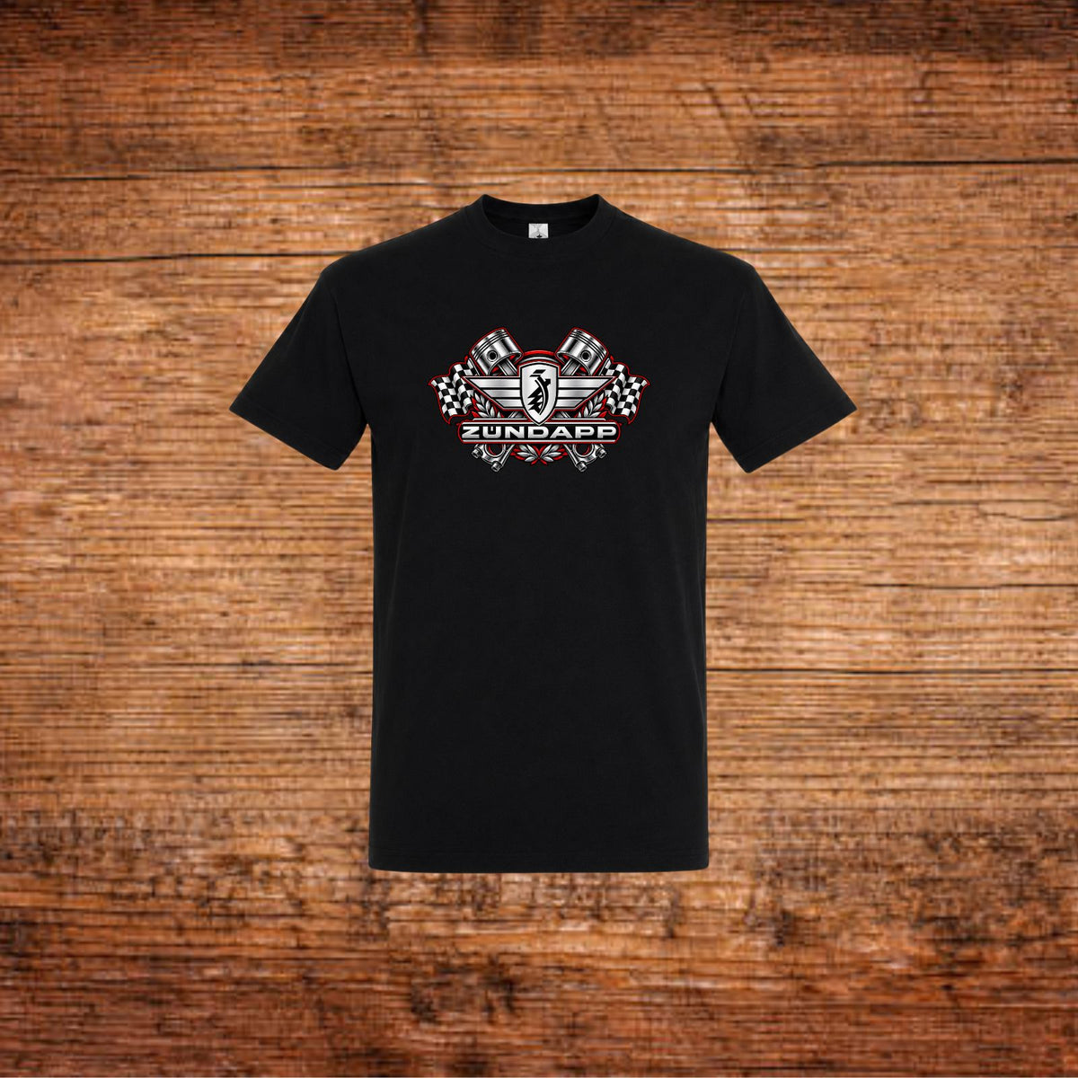 Zündapp T-Shirt schwarz mit Zündapp-Kolben-Motiv auf der Brust