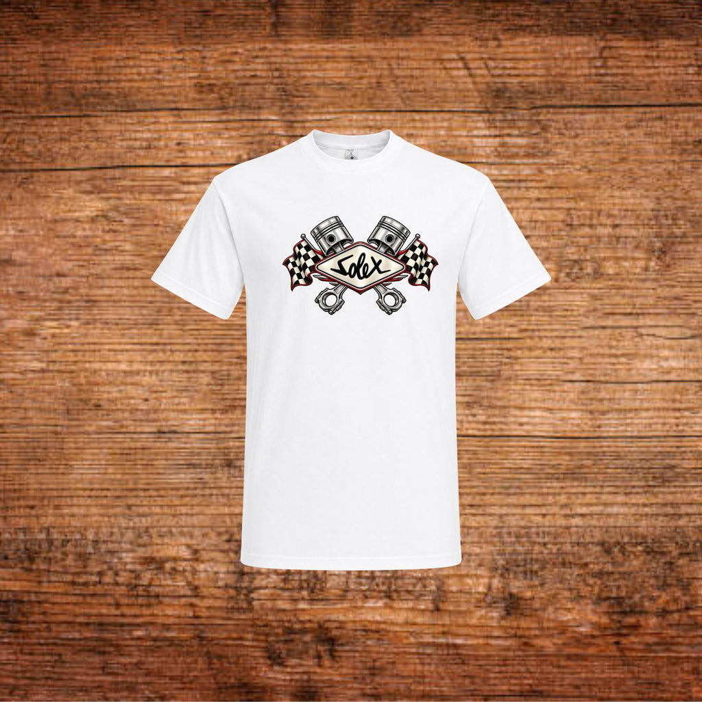 Weißes T-Shirt mit Solex-Kolbenmotiv auf der Brust
