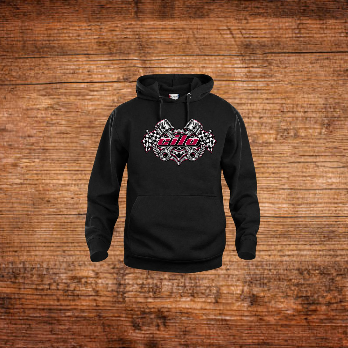 Mofa-Hoodie in Schwarz mit Cilo Kolben-Motiv auf der Brust