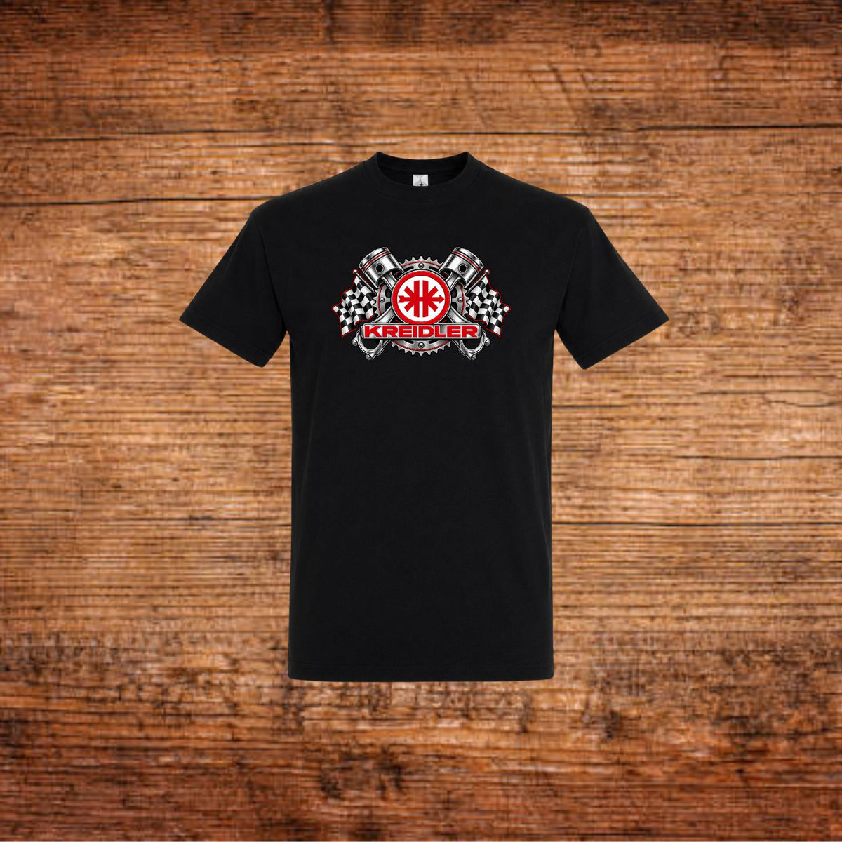 Schwarzes T-Shirt mit Kreidler-Motiv auf der Brust