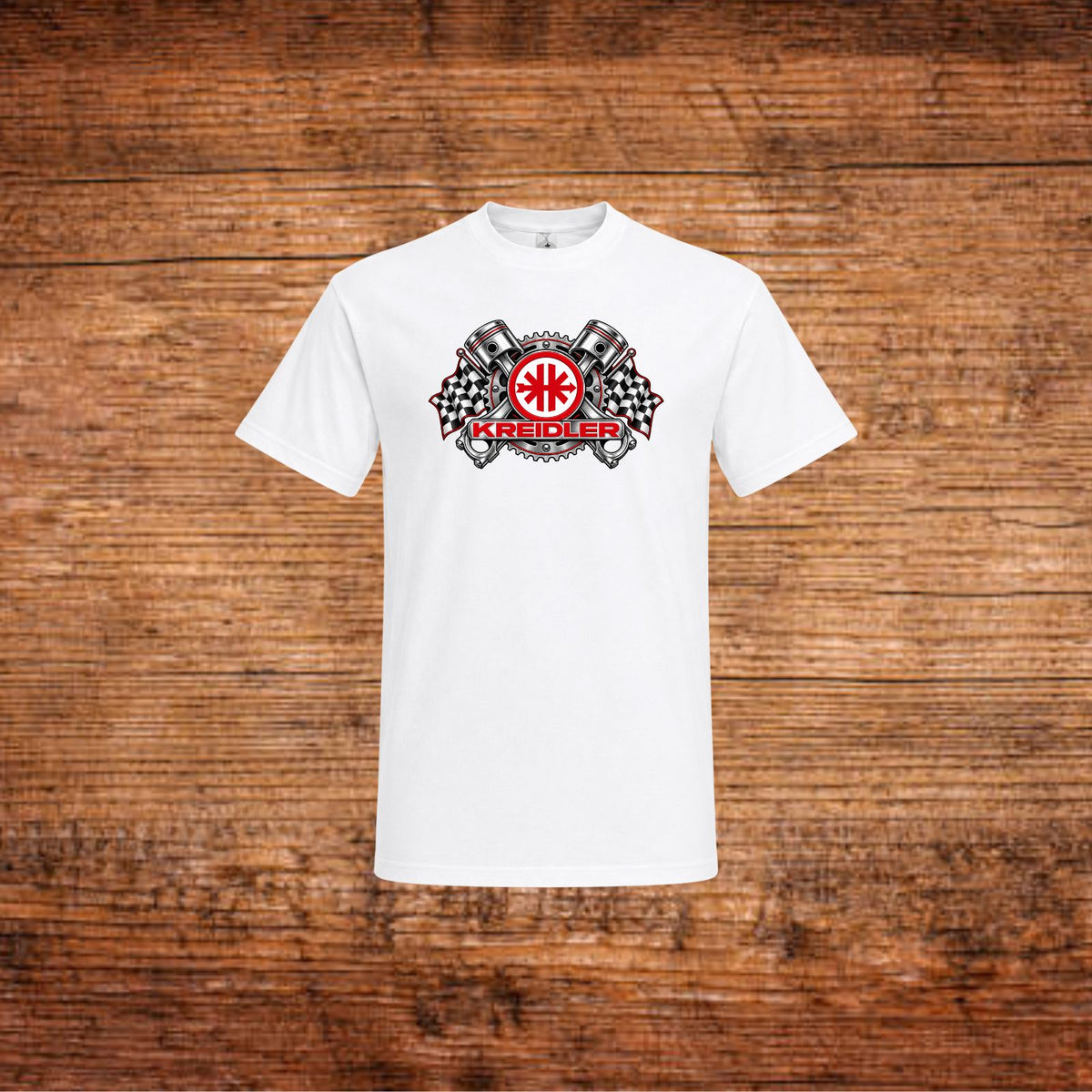 Weißes T-Shirt mit Kreidler-Motiv auf der Brust