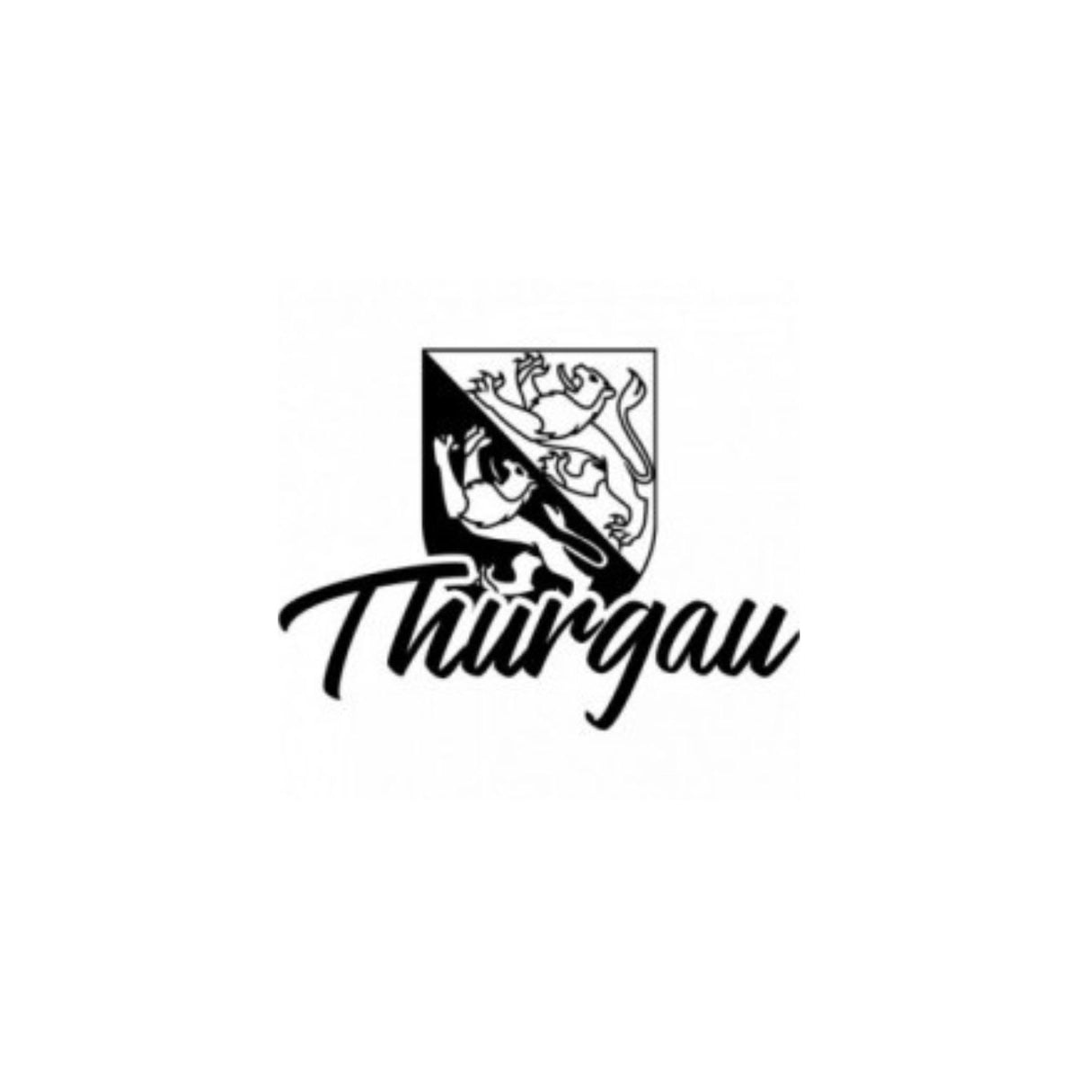 Thurgau-Aufkleber mit schwarzem Wappen mit Löwen und „Thurgau“-Schrift