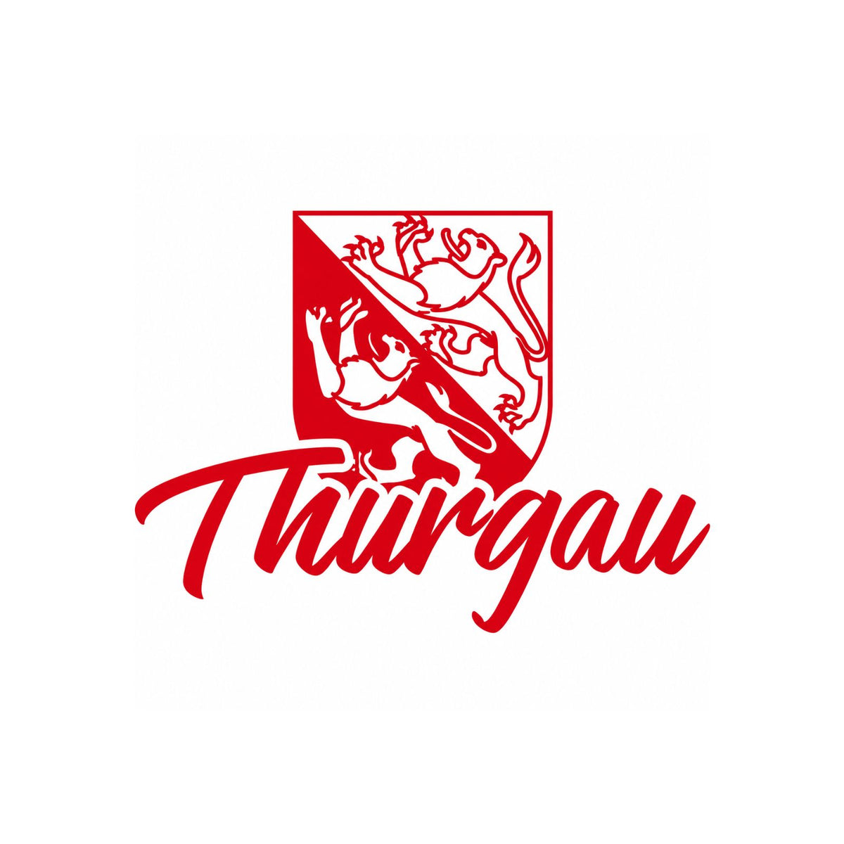 Thurgau-Aufkleber mit rotem Wappen mit Löwen und „Thurgau“-Schrift