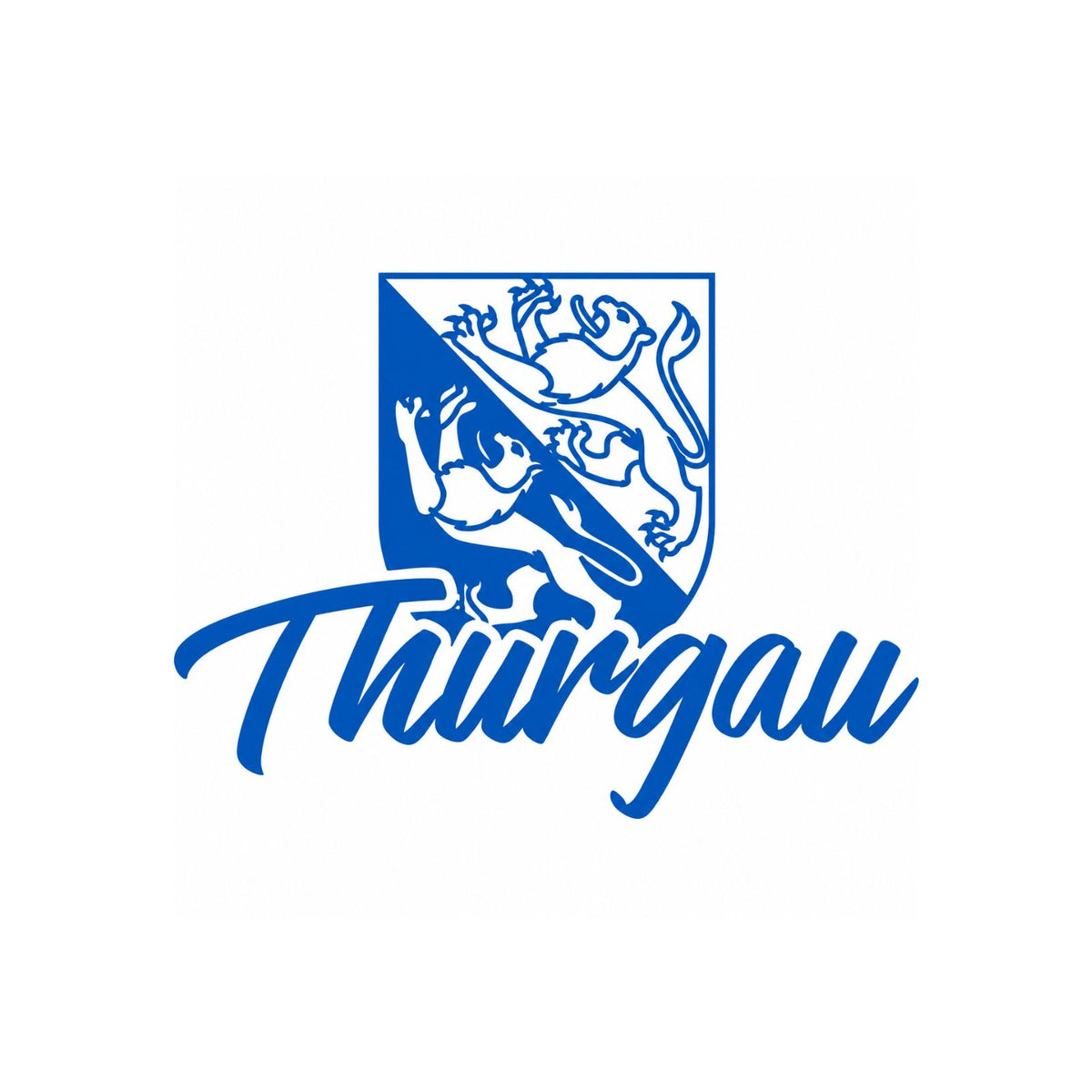 Thurgau-Aufkleber mit blauem Wappen mit Löwen und „Thurgau“-Schrift