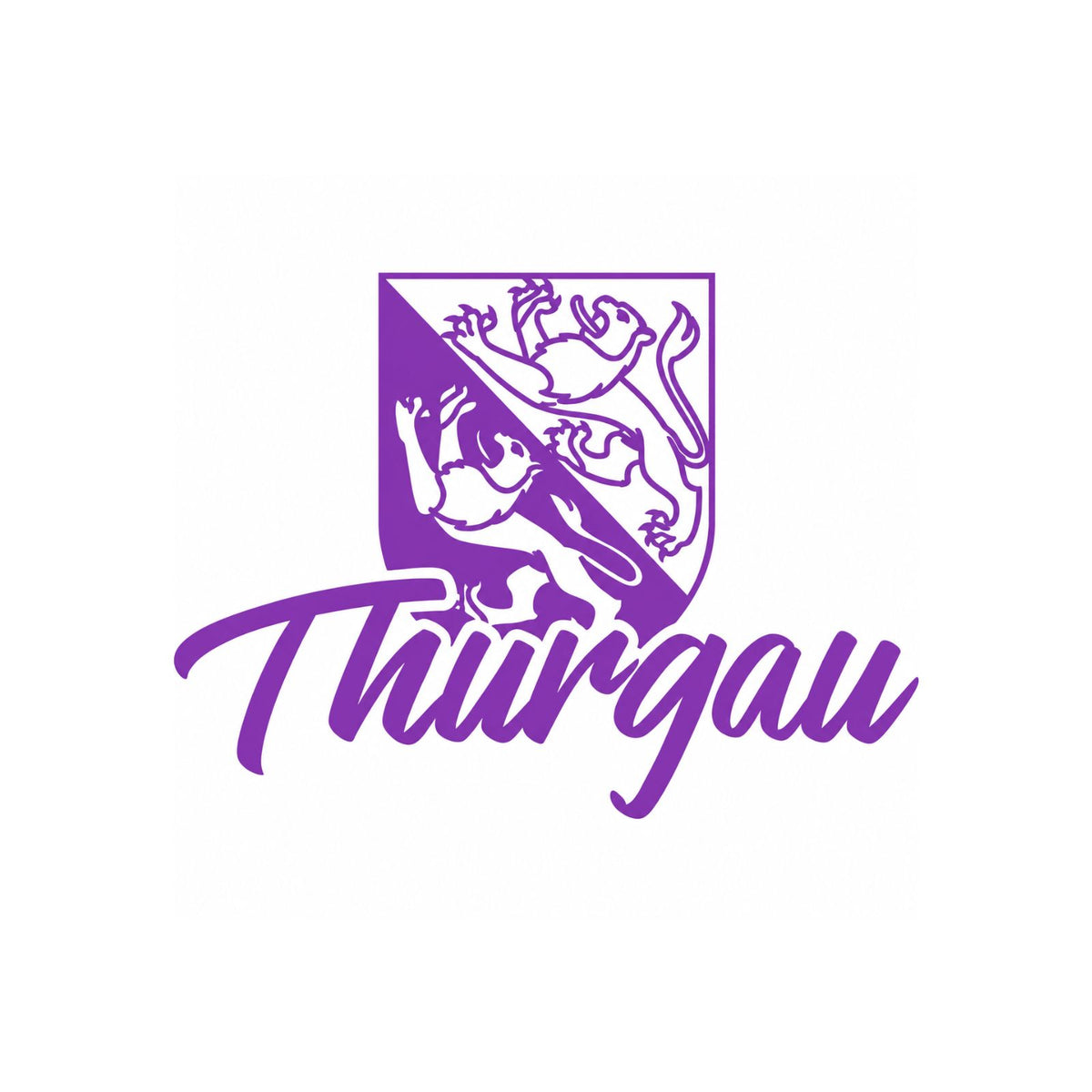 Thurgau-Aufkleber mit lila Wappen mit Löwen und „Thurgau“-Schrift