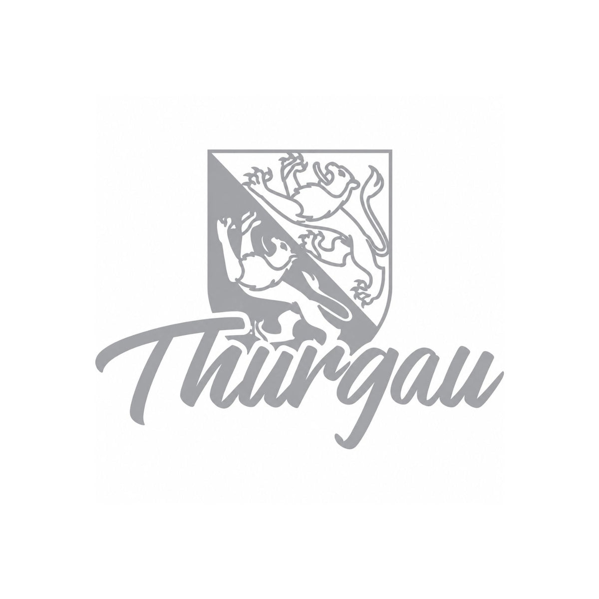 Thurgau-Aufkleber mit grauem Wappen mit Löwen und „Thurgau“-Schrift