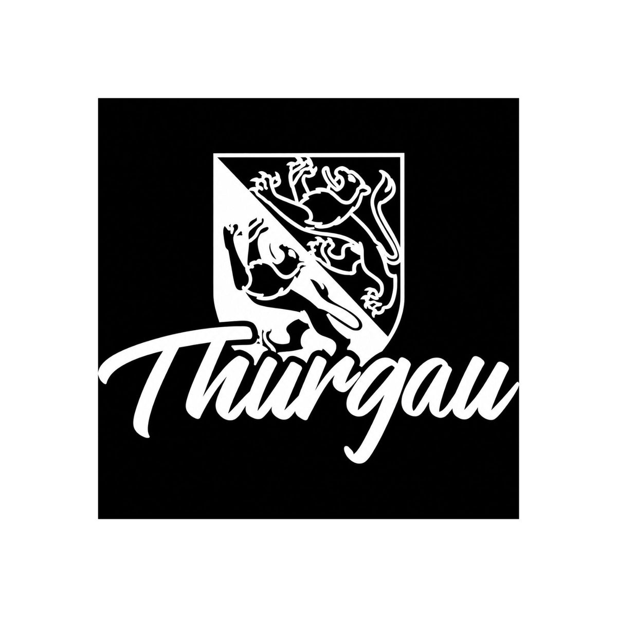 Thurgau-Aufkleber mit schwarzem Wappen mit Löwen und „Thurgau“-Schrift