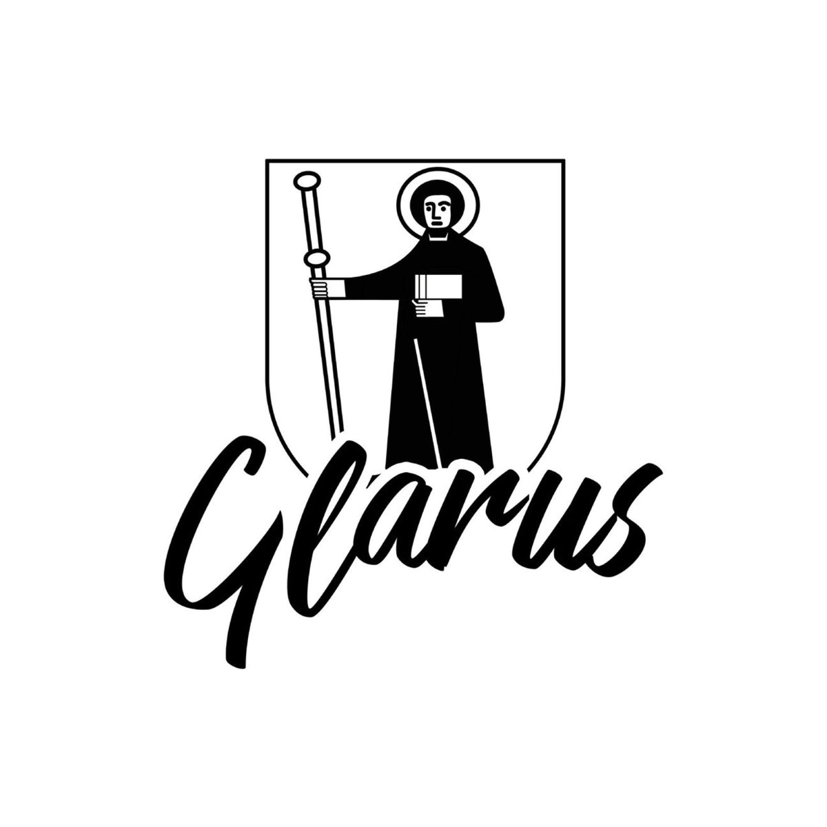 Glarus-Sticker mit Wappen und Schriftzug „Glarus“ in Schwarz auf Weiß