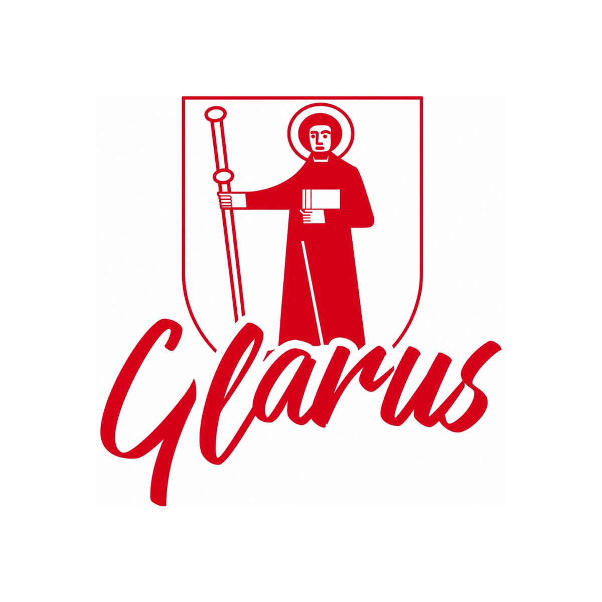 Glarus-Sticker mit Wappen und Schriftzug „Glarus“ in Rot auf Weiß