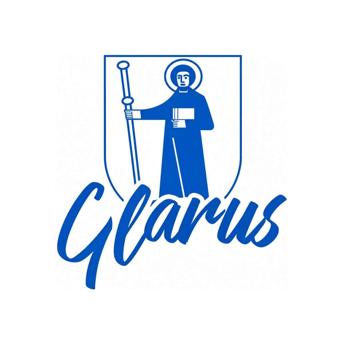 Glarus-Sticker mit Wappen und Schriftzug „Glarus“ in Blau auf Weiß