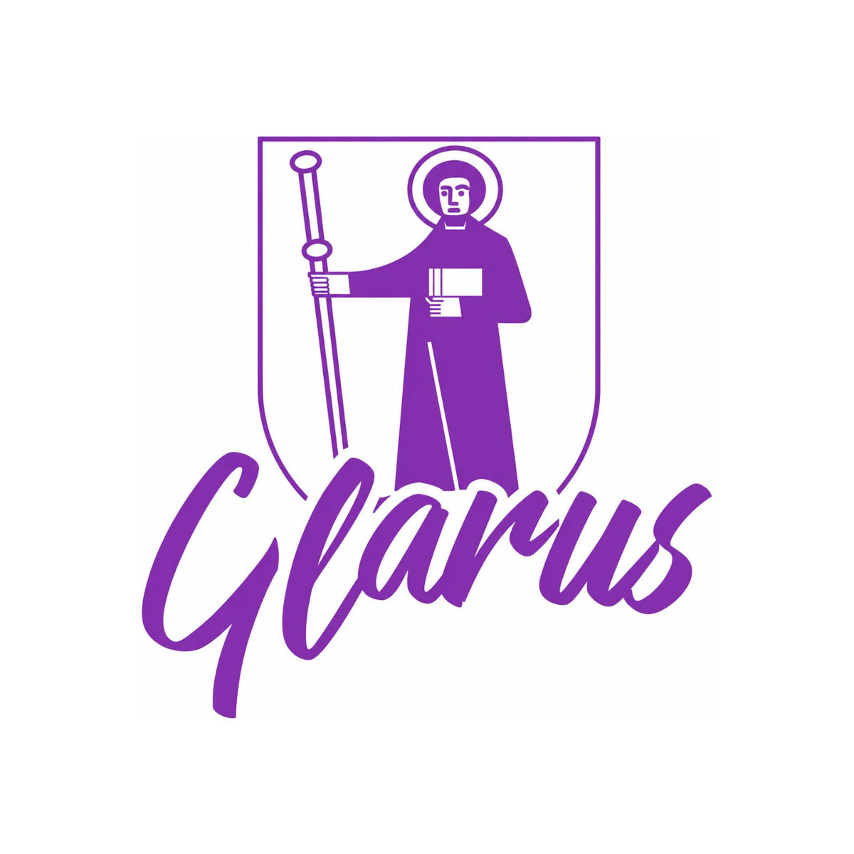Glarus-Sticker mit Wappen und Schriftzug „Glarus“ in Lila auf Weiß