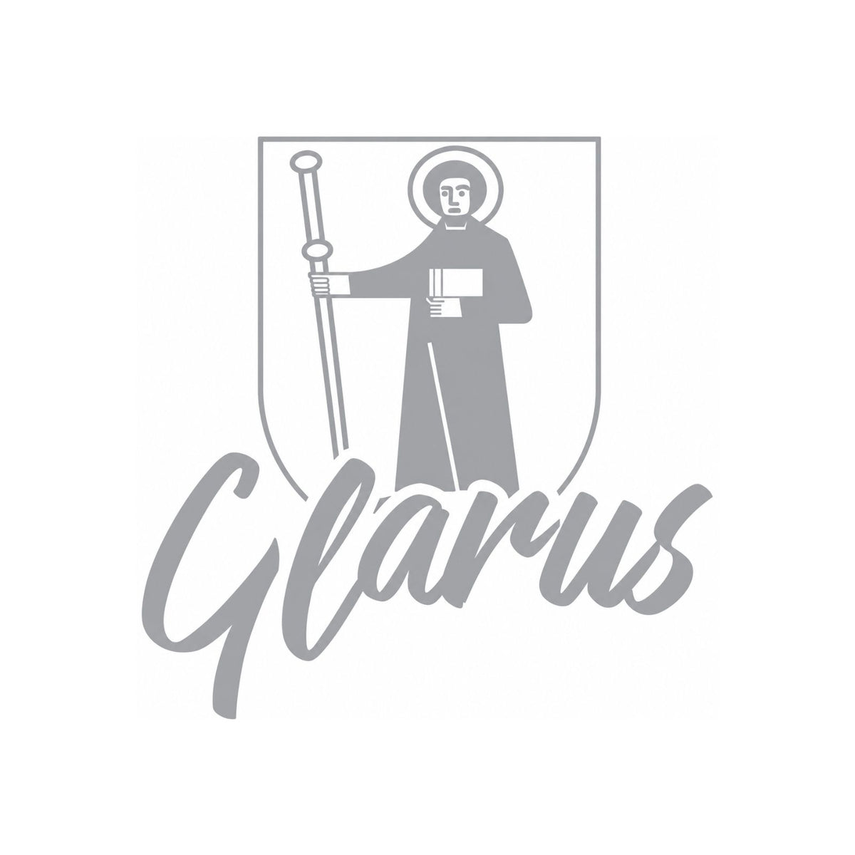 Glarus-Sticker mit Wappen und Schriftzug „Glarus“ in Grau auf Weiß