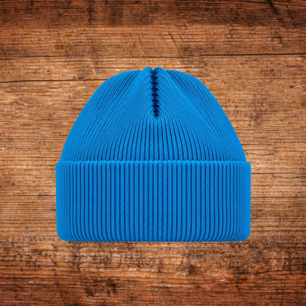 Wintermütze aus Strick, blau, mit geripptem Umschlag