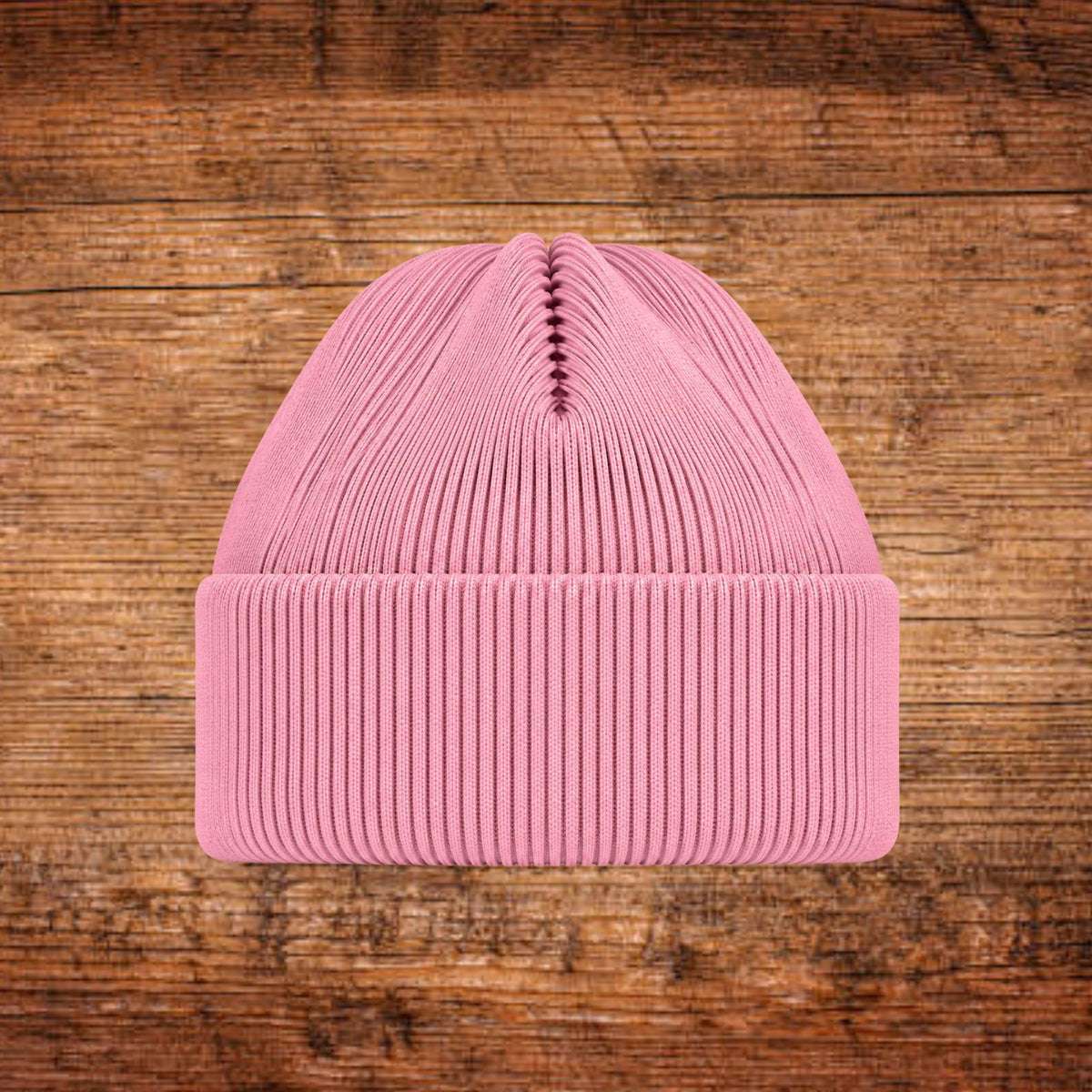 Wintermütze aus Strick, rosa, mit geripptem Umschlag
