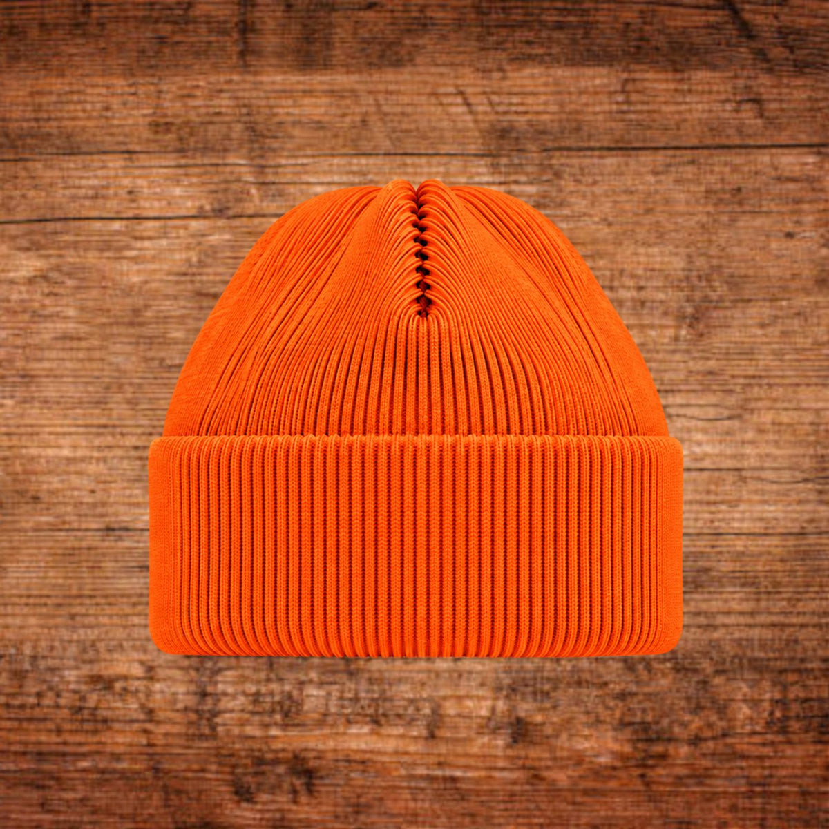 Wintermütze, orange, gerippter Strick mit Umschlag in konischer Form