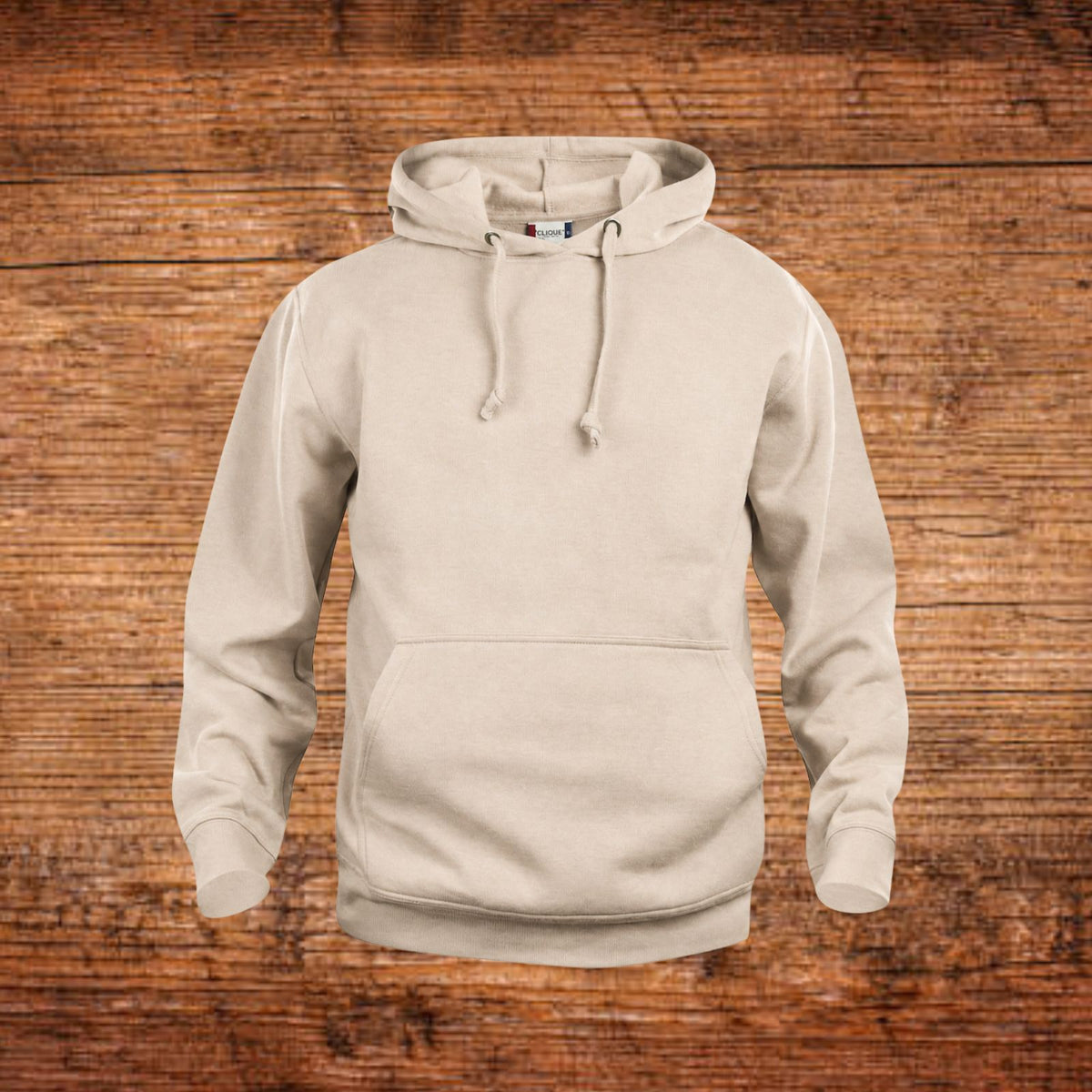 Hoodie mit Wunschtext, hellbeige, mit Kapuze und Kängurutasche