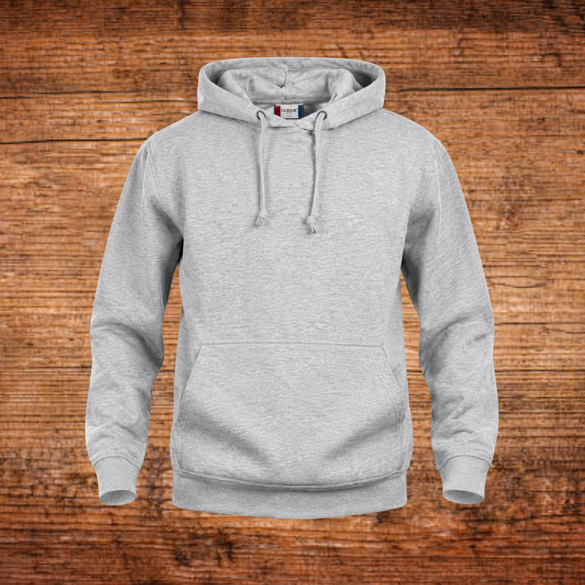 Hoodie mit Wunschtext, hellgrau, mit Kapuze und Kängurutasche