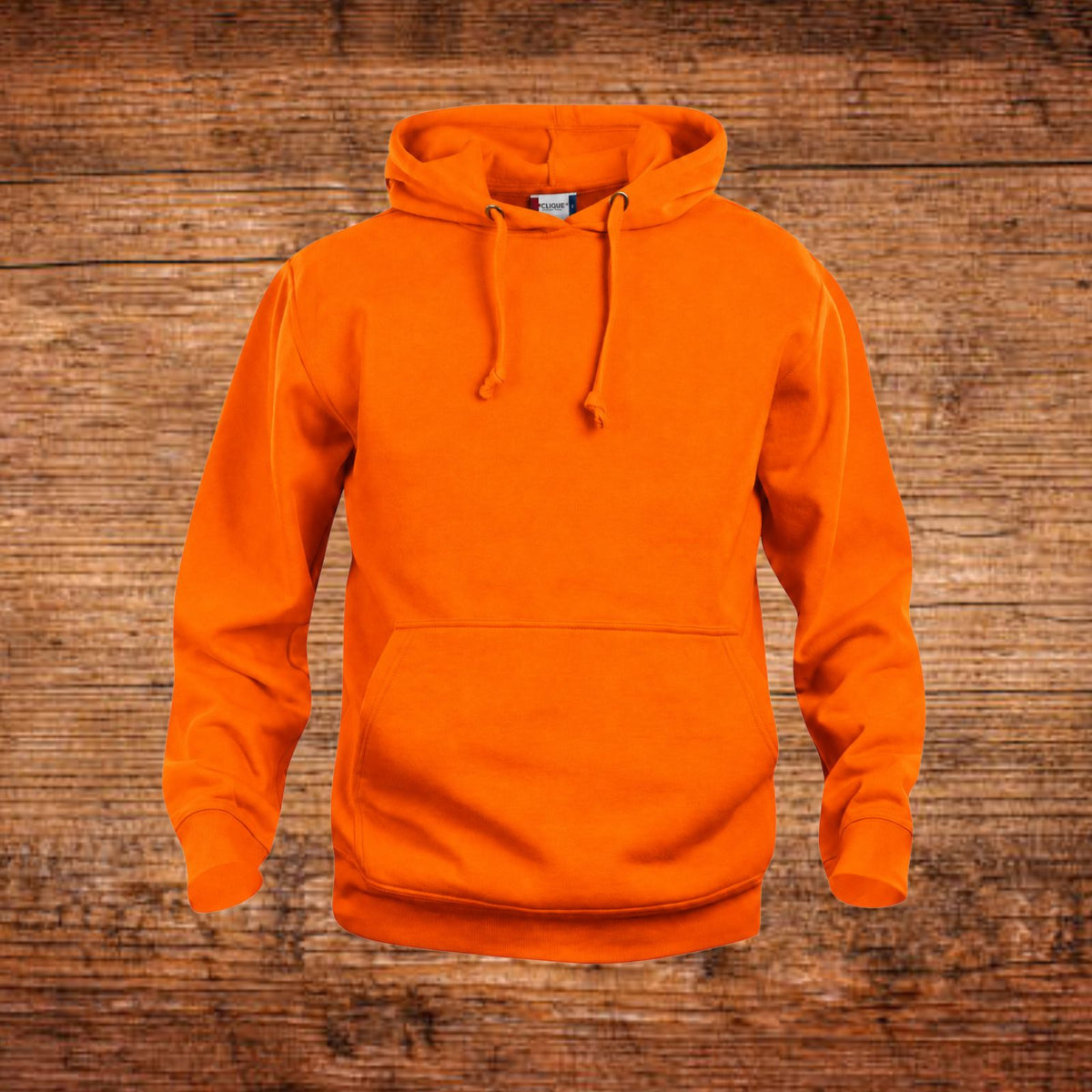 Orangefarbener Hoodie mit Kapuze und Kängurutasche