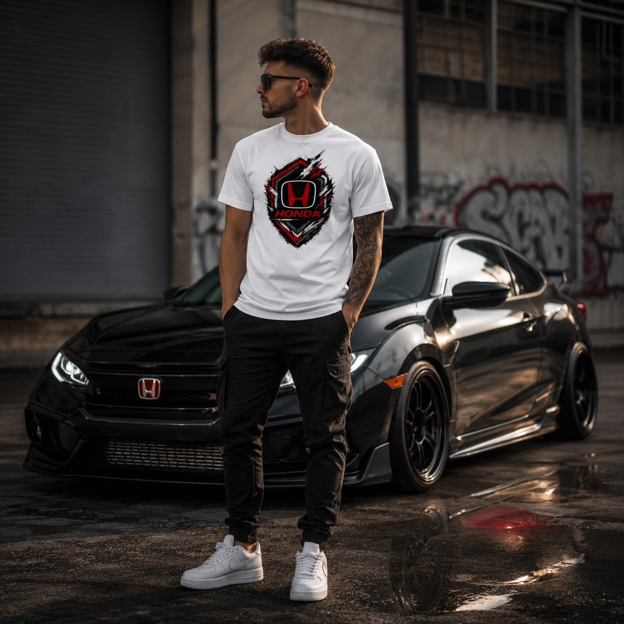 Weißes T‑Shirt mit Honda-Logo vorn