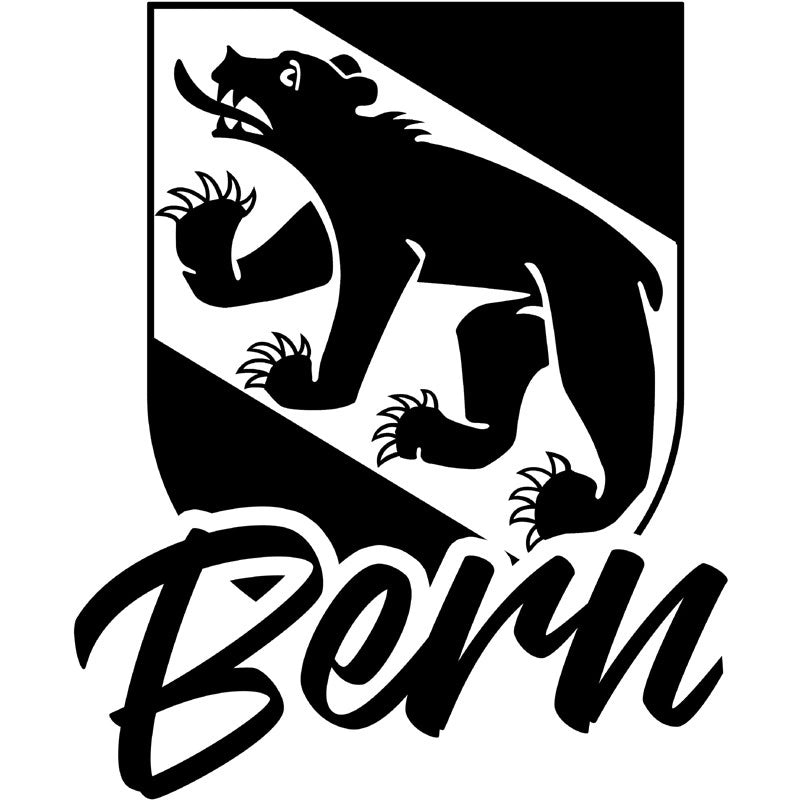 Bern-Sticker: schwarzer Bär mit drei Köpfen und Schriftzug „Bern“.
