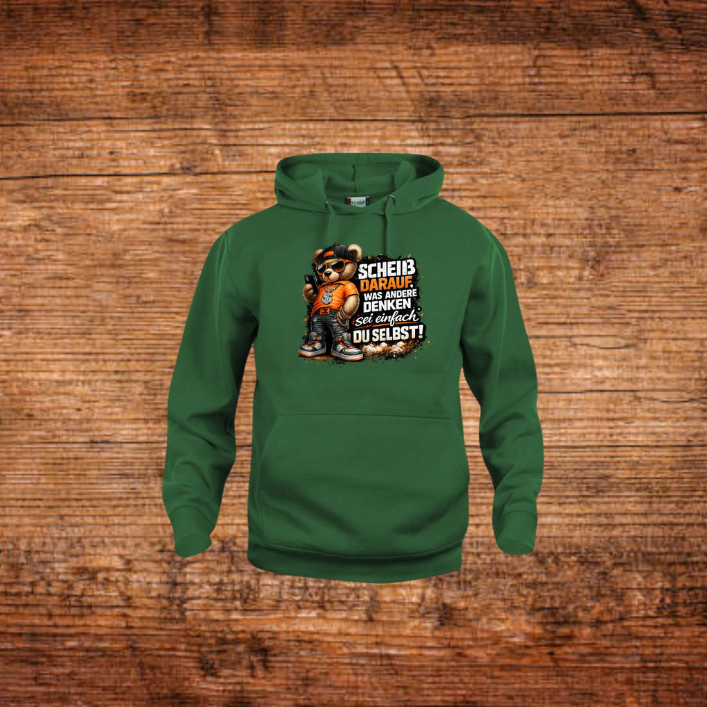 Grüner Hoodie mit Bären-Frontprint, Kängurutasche und Kapuze mit Kordel