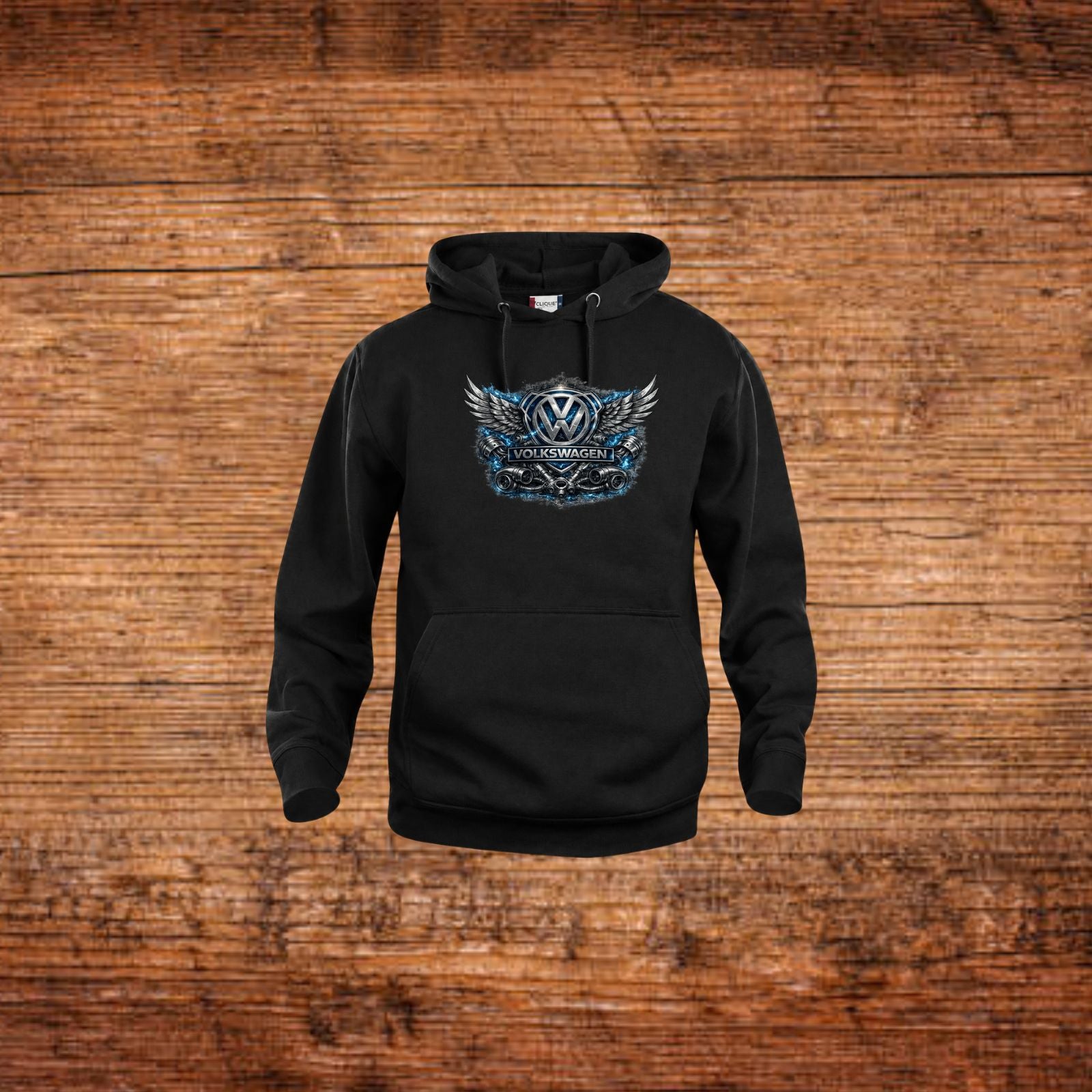Schwarzer Kapuzenpullover mit Frontprint und Flügel-Wappen