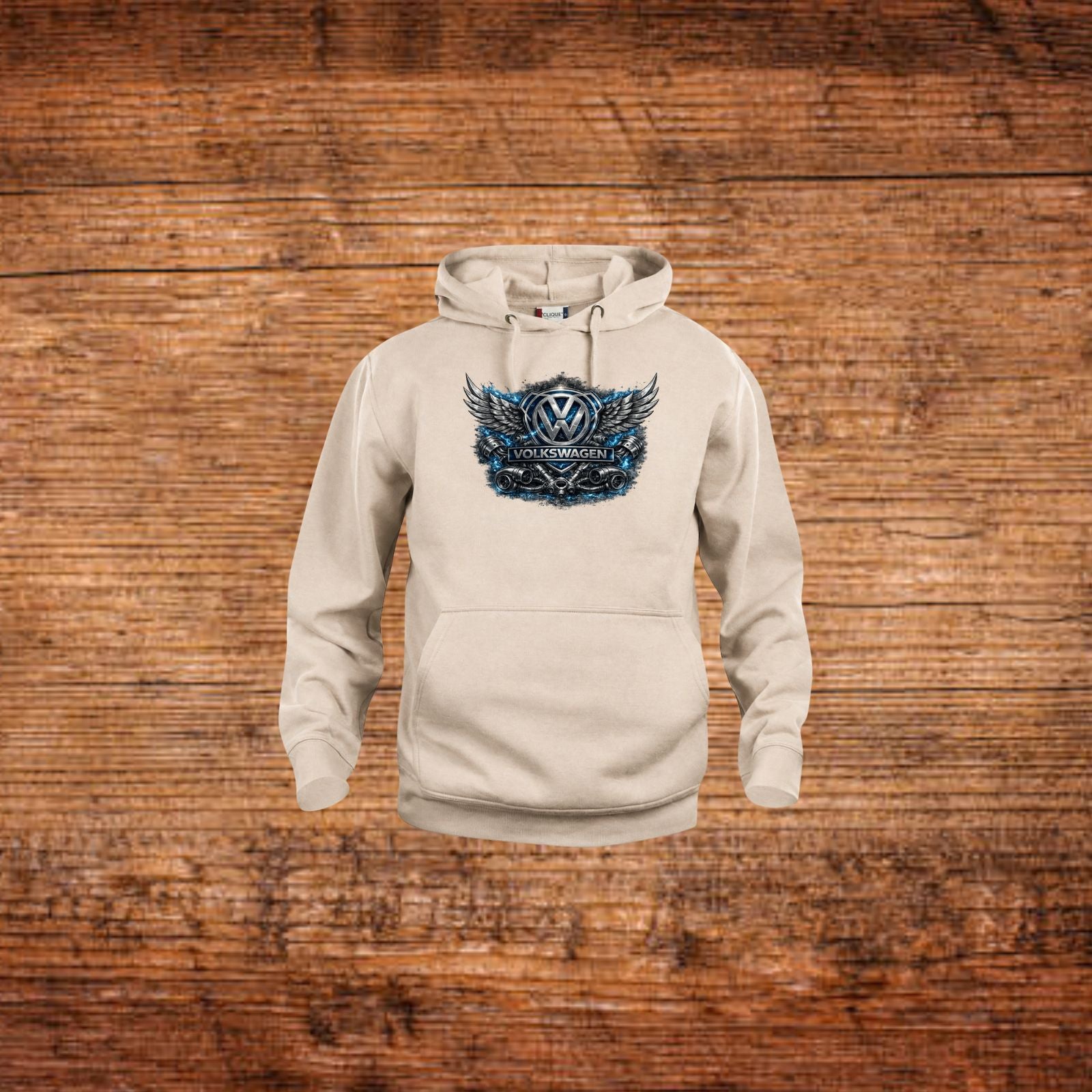 Beiger Kapuzenpullover mit Frontprint und Flügel-Wappen