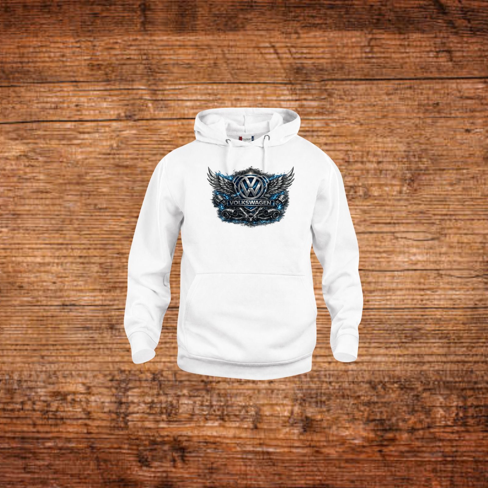 Weißer Kapuzenpullover mit Frontprint und Flügel-Wappen