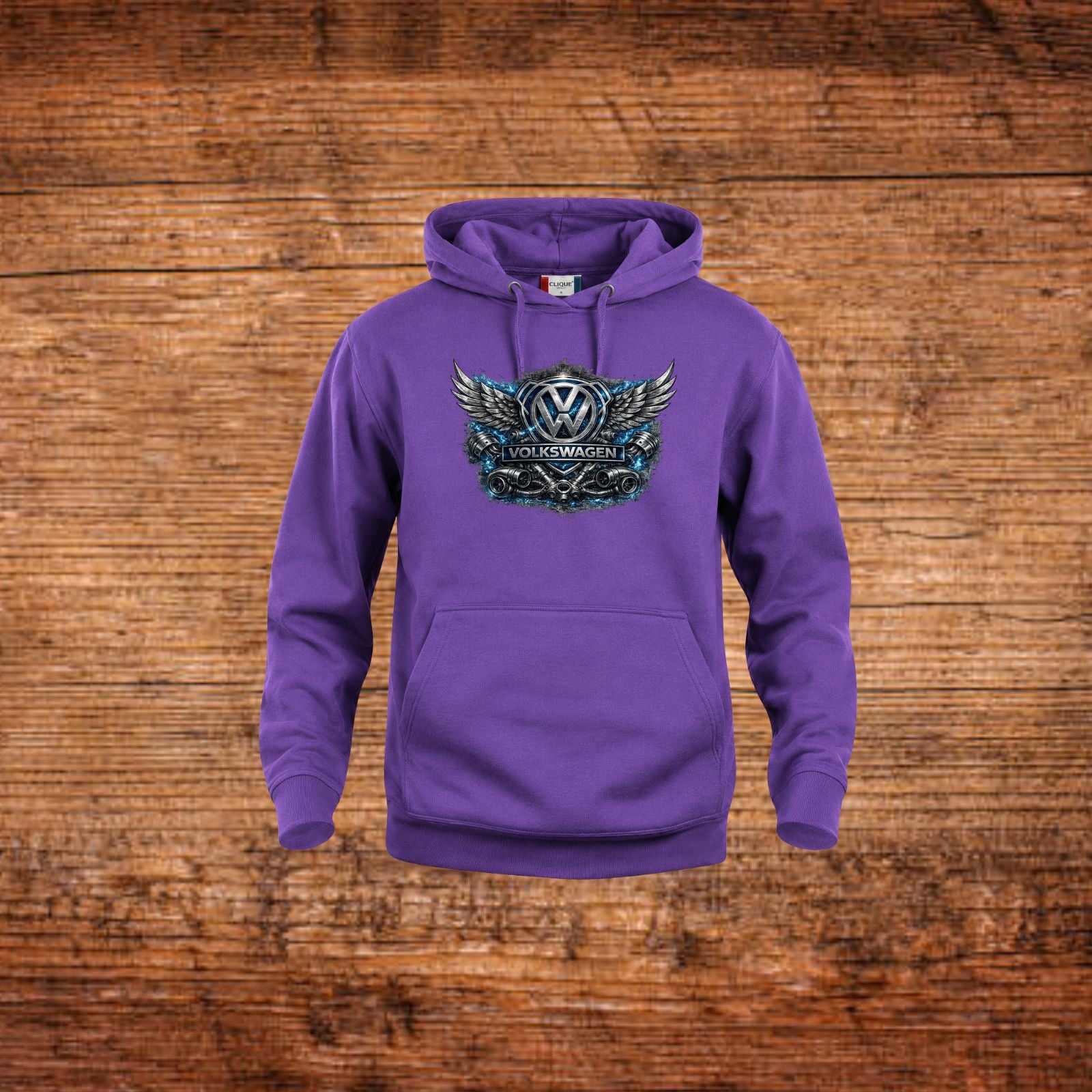 Lila Kapuzenpullover mit Frontprint und Flügel-Wappen