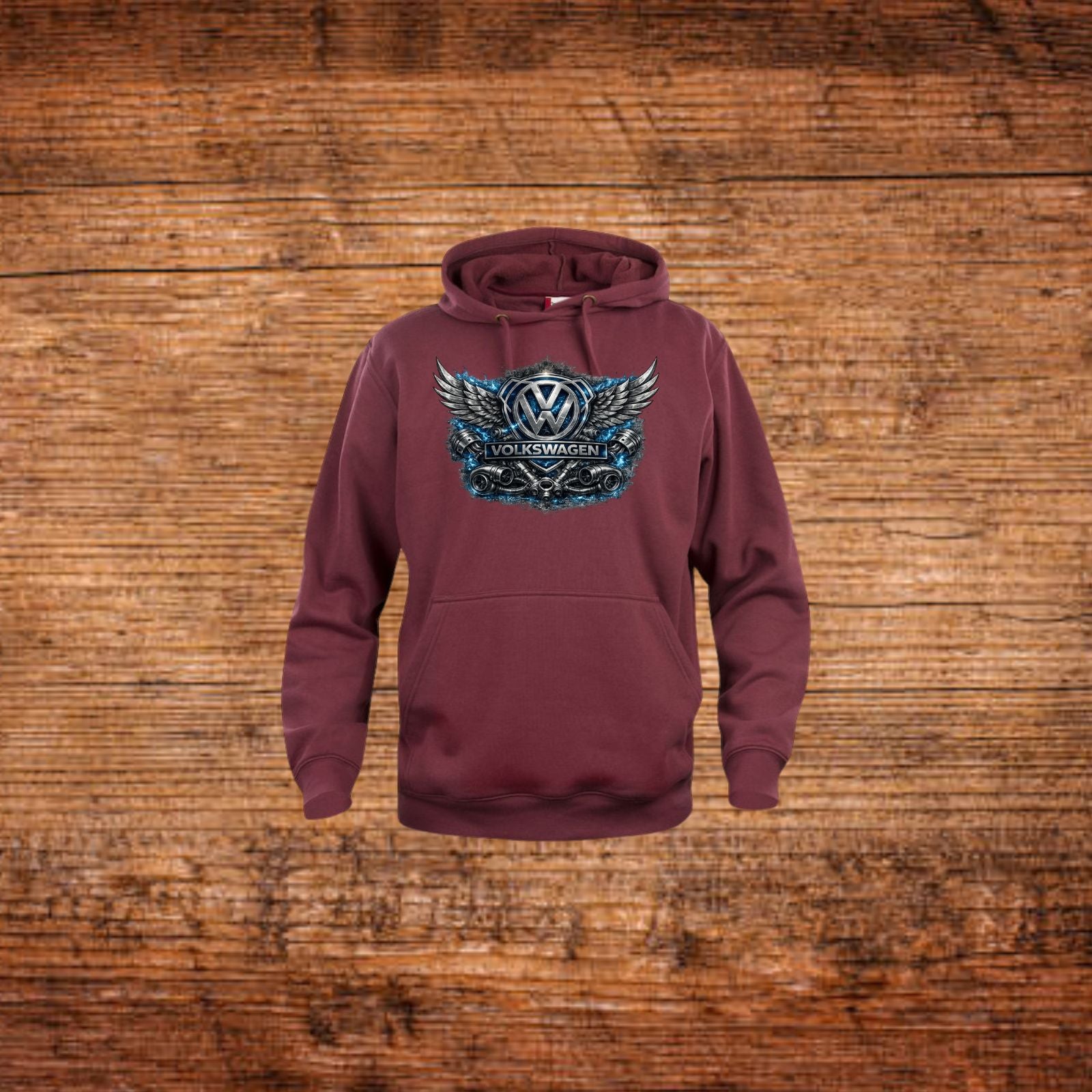 Bordeauxfarbener Kapuzenpullover mit Frontprint und Flügel-Wappen
