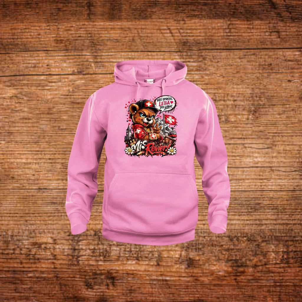Mis Revier Hoodie mit Bärenmotiv, rosa, Kapuze und Kängurutasche