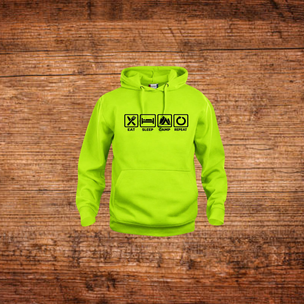 Neon-grüner Kapuzenpulli mit Kängurutasche und Frontprint, Kordelzug
