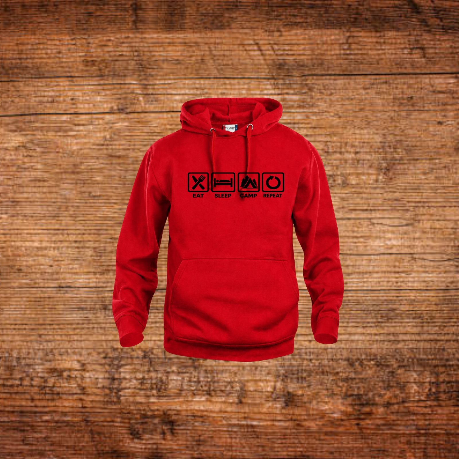 Roter Kapuzenpulli mit Kängurutasche und Frontprint, Kordelzug