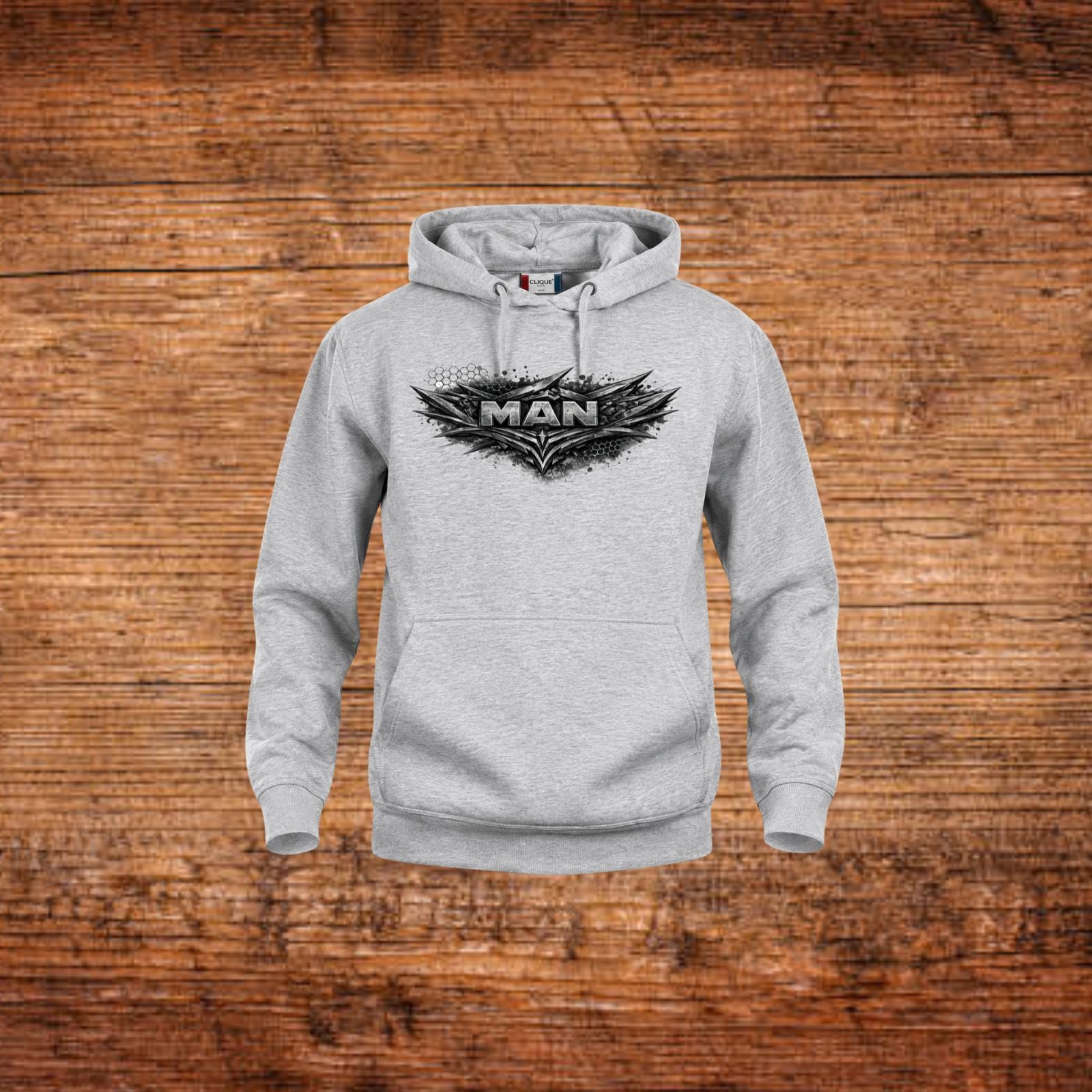 Grau melierter Kapuzenpullover mit MAN-Logo auf der Brust