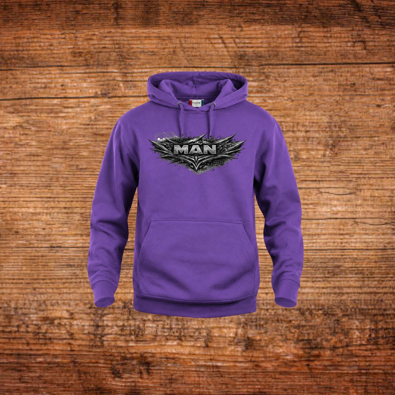Lila Kapuzenpullover mit MAN-Logo auf der Brust