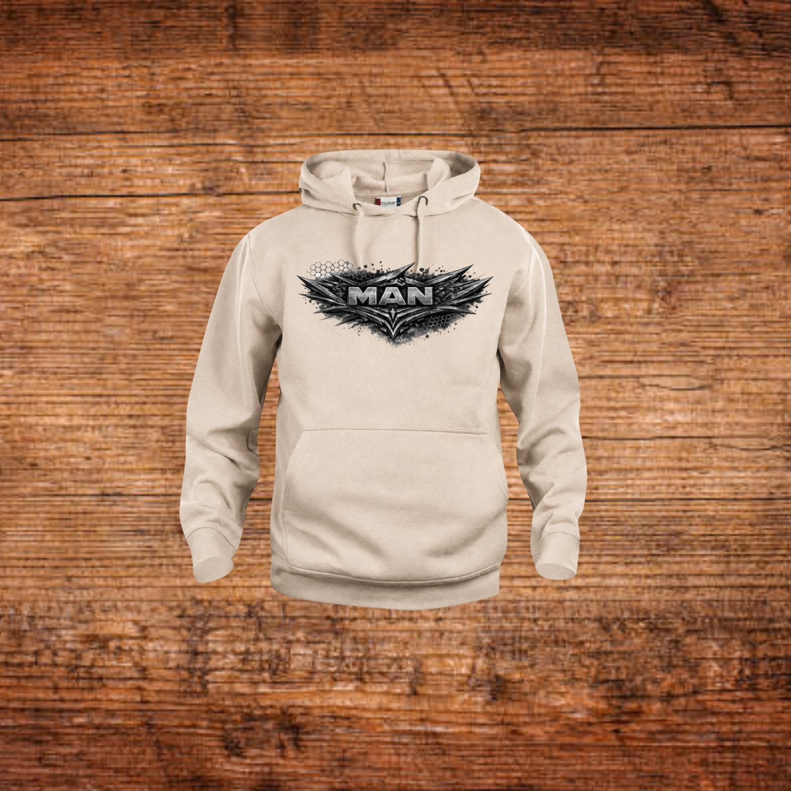 Beiger Kapuzenpullover mit MAN-Logo auf der Brust