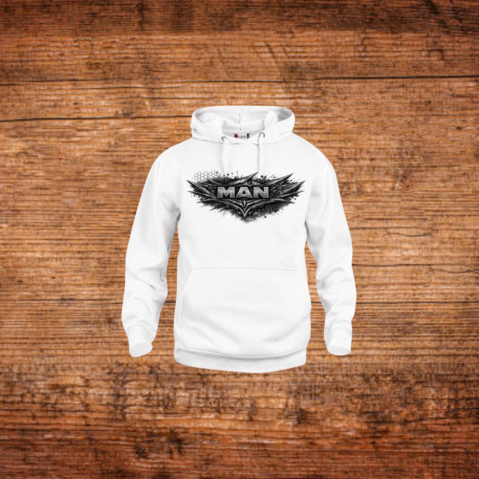 Weißer Kapuzenpullover mit MAN-Logo vorne