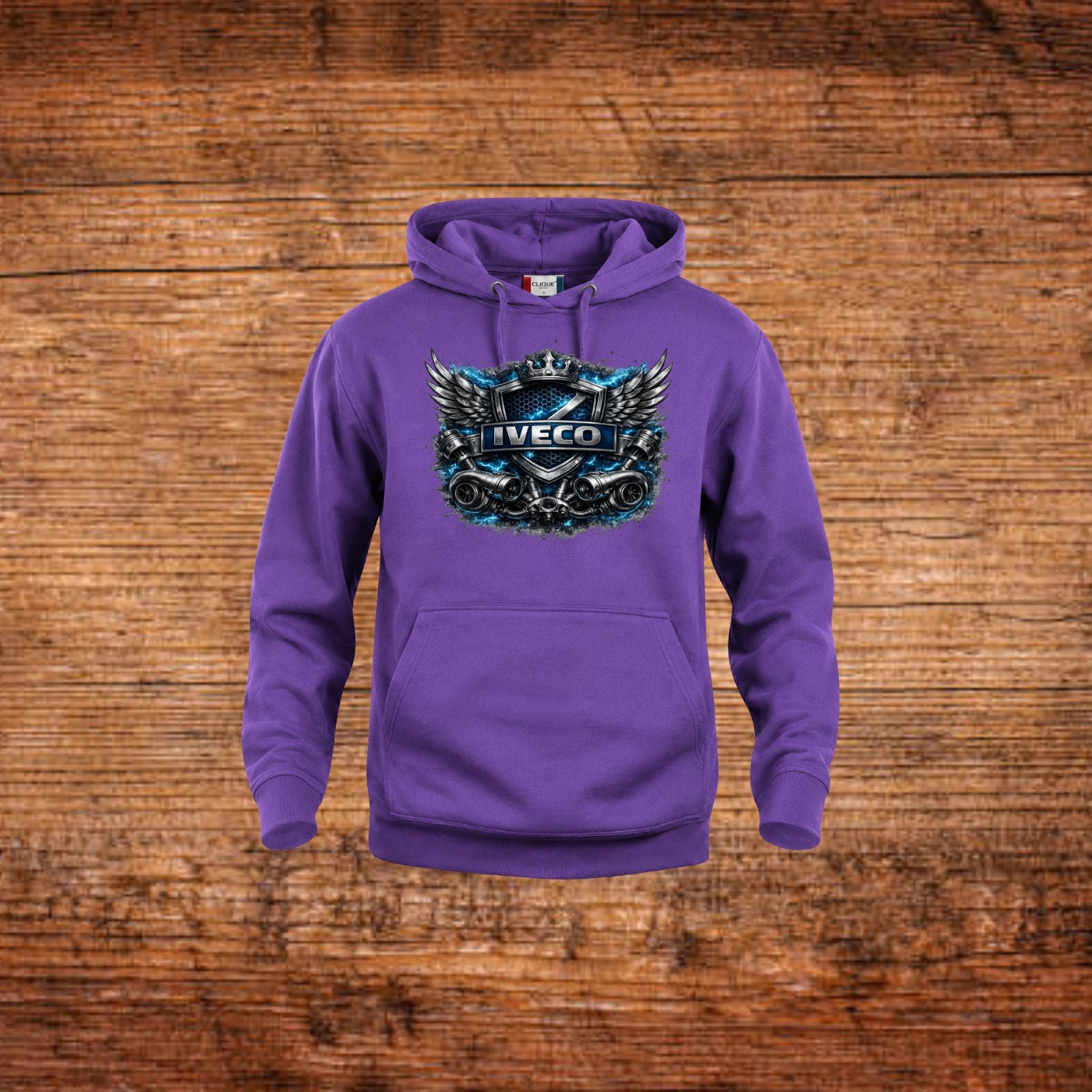 Lila Kapuzenpullover mit IVECO Wings Frontdruck