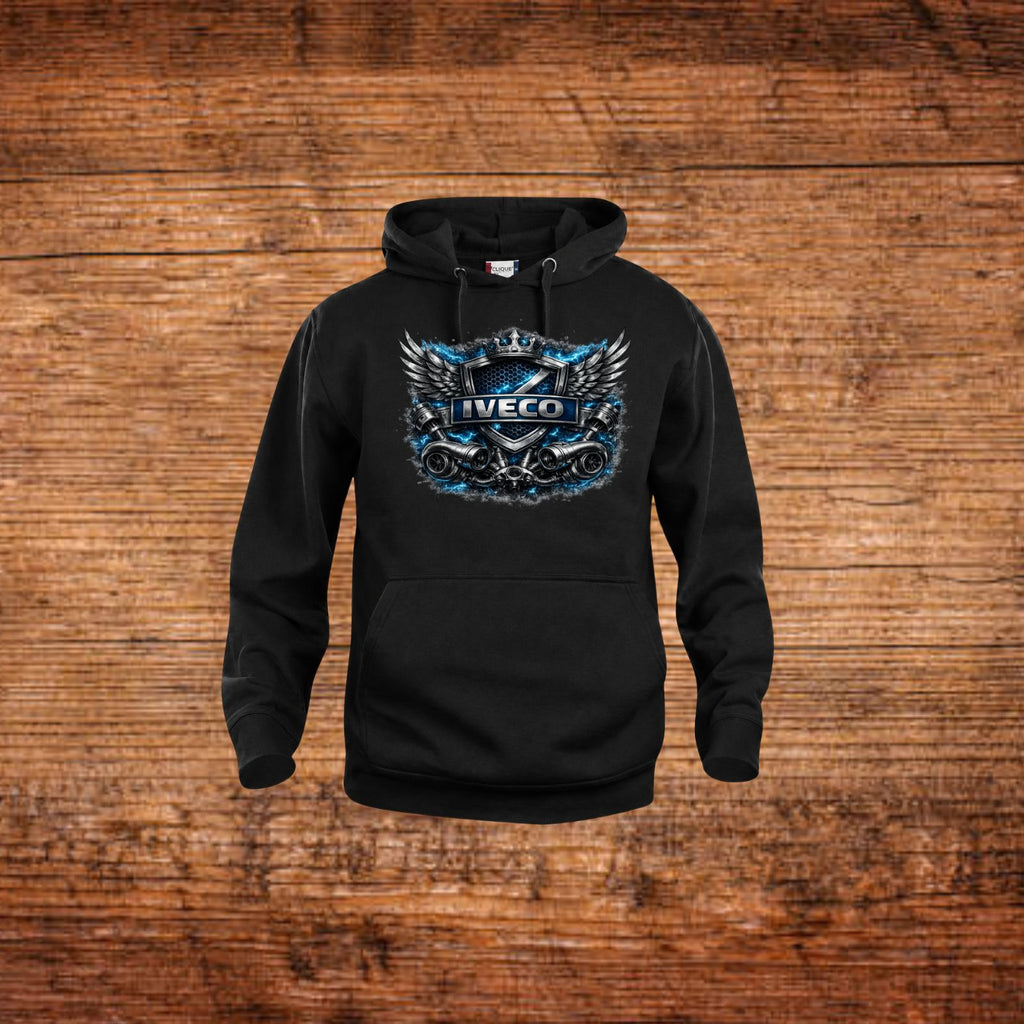 Schwarzer Kapuzenpullover mit IVECO Wings Frontdruck