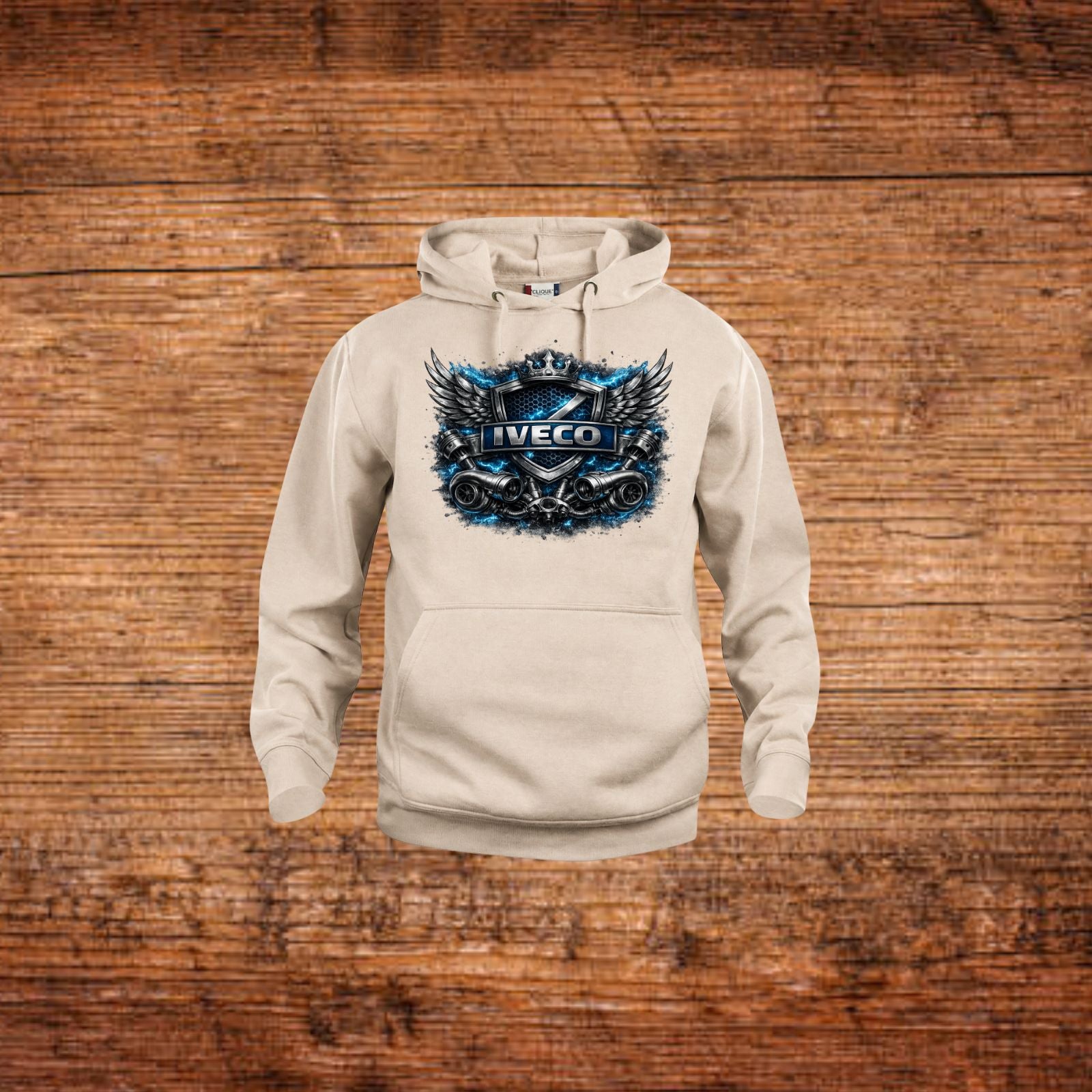 Beiger Kapuzenpullover mit IVECO Wings Frontdruck