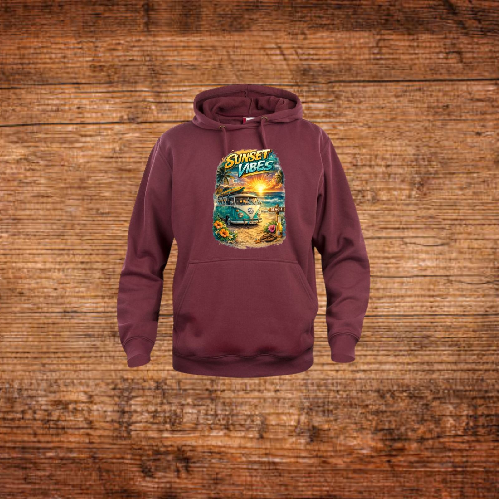 Bordeauxrotes Kapuzensweatshirt mit Frontprint, Kordelzug und Kängurutasche