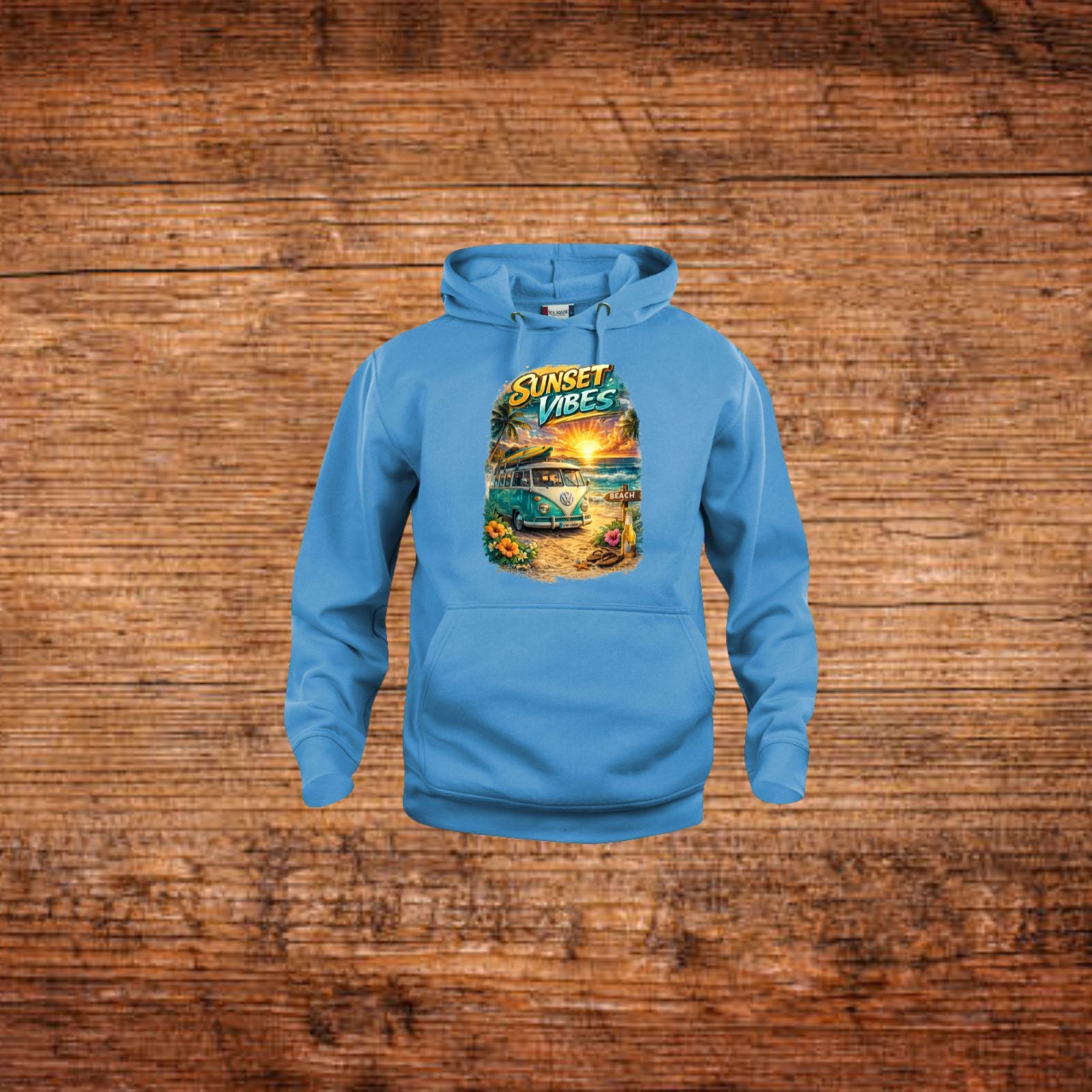 Blaues Kapuzensweatshirt mit Frontprint, Kordelzug und Kängurutasche