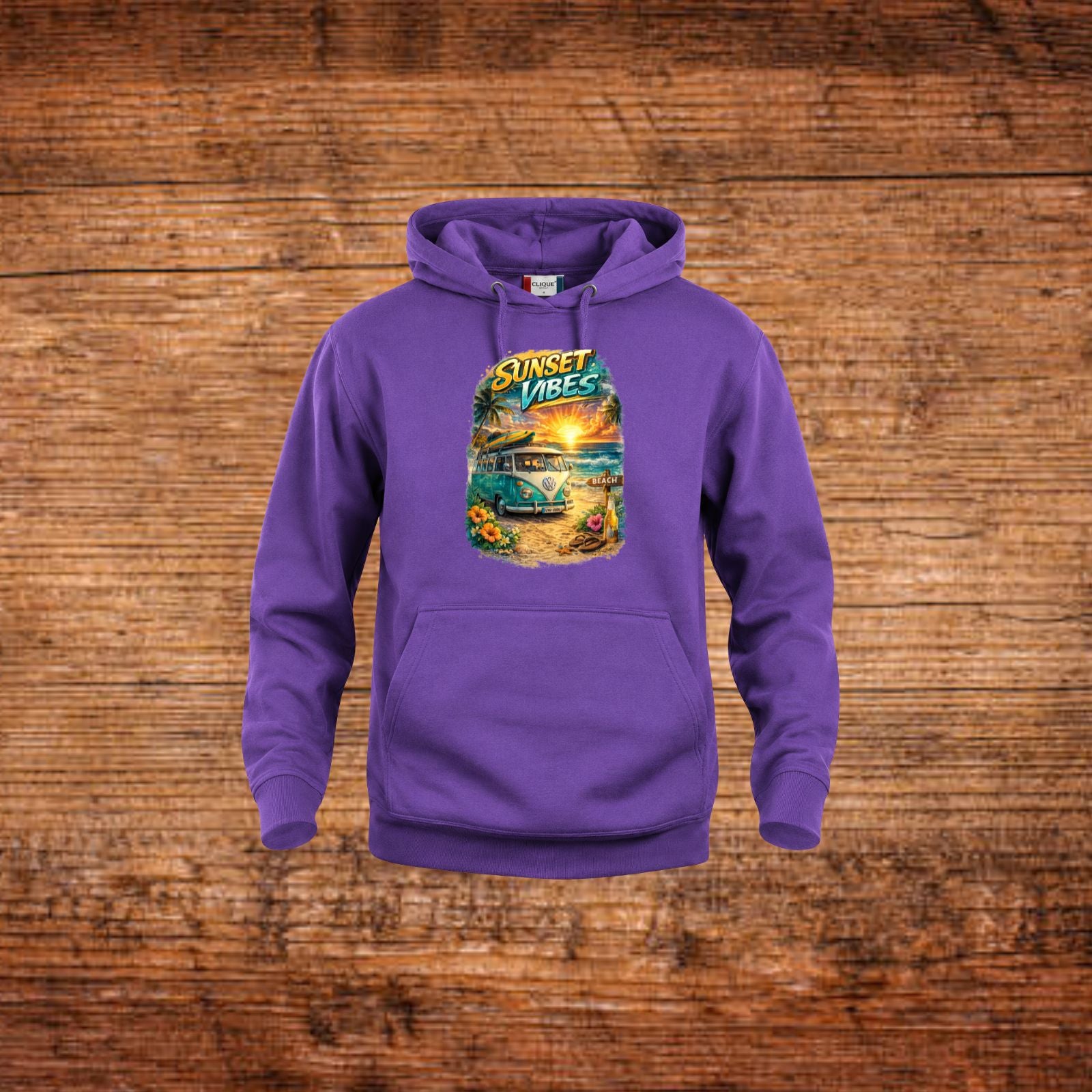 Lila Kapuzensweatshirt mit Frontprint, Kordelzug und Kängurutasche