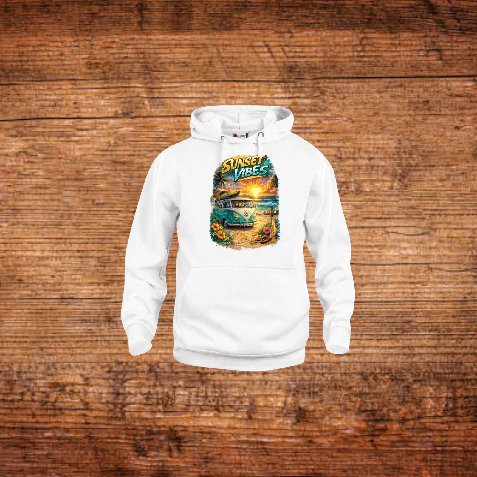 Weißes Kapuzensweatshirt mit Frontprint, Kordelzug und Kängurutasche