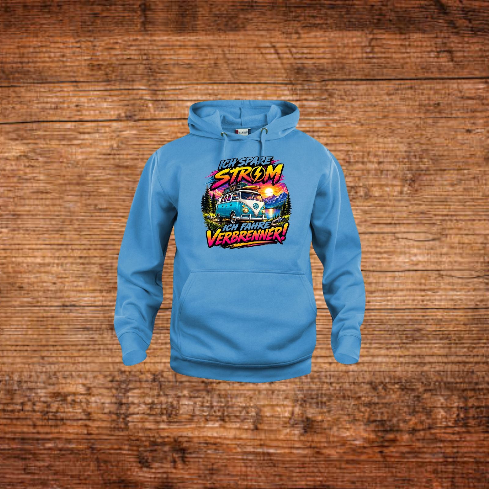 Hoodie in Blau mit Front-Print und Kängurutasche