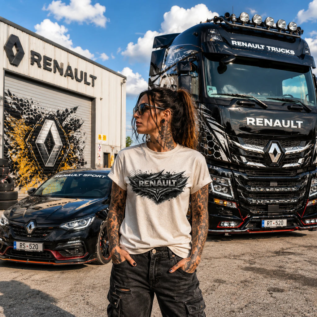 Renault Shadow Edition T-Shirt in Weiß mit Renault-Frontprint, an einer Person getragen