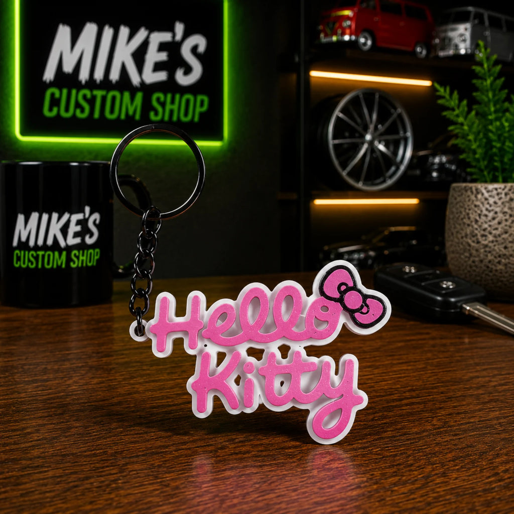 Schlüsselanhänger mit 3D-Katzenfigur, rosa „Hello Kitty“ und Metallkette